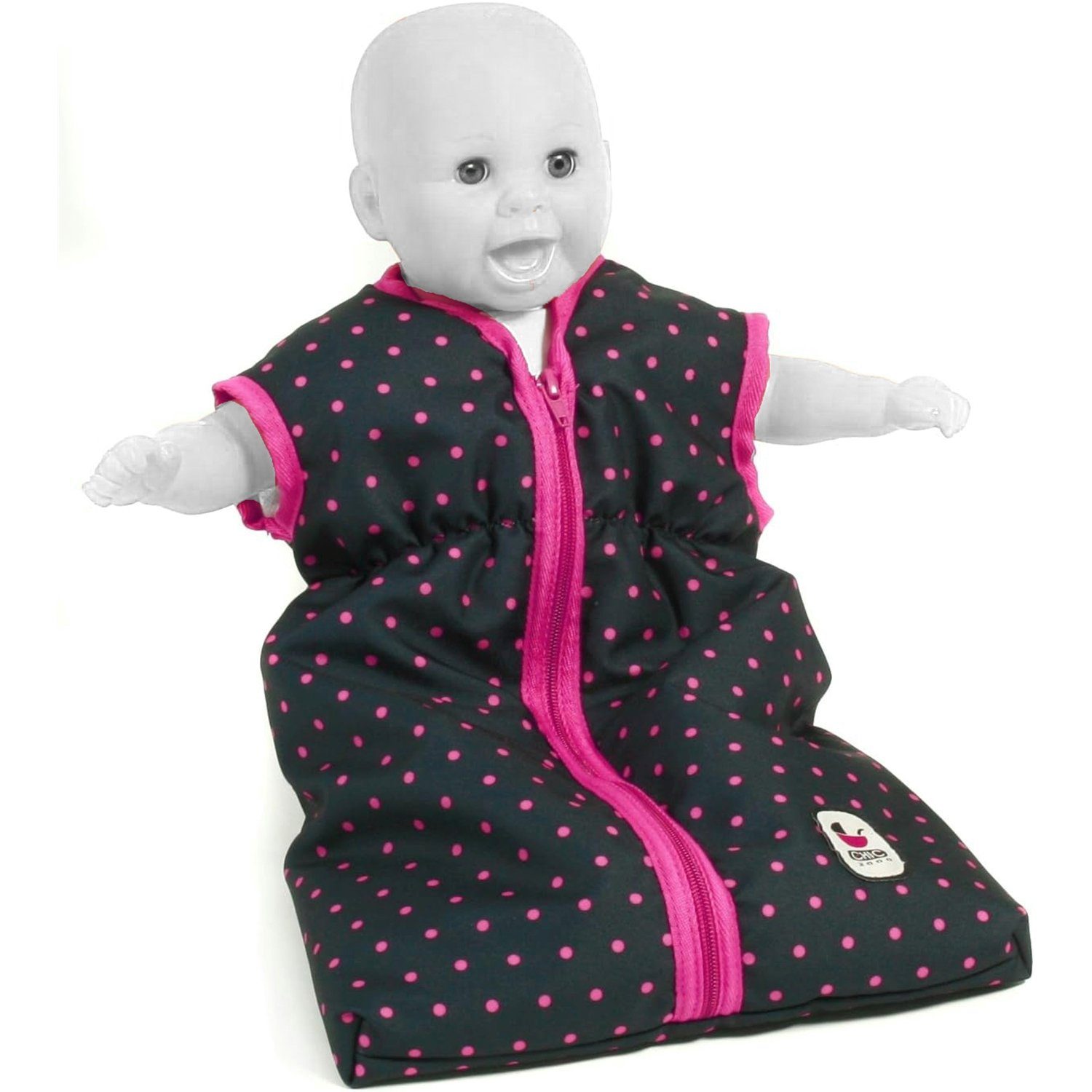 CHIC2000 Puppen Bettwäsche 792 12 Puppen-Schlafsack, Dots Navy-Pink.