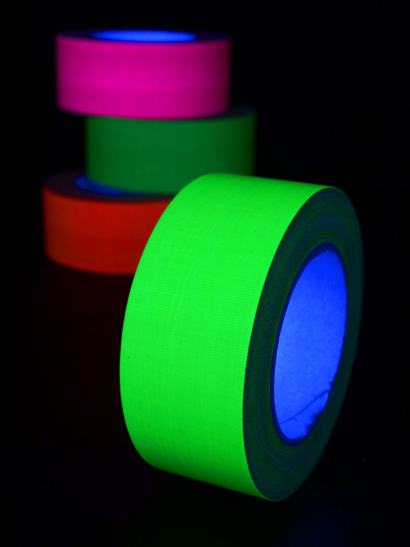 25m-Rolle Gewebeklebeband UV-aktiv, Klebeband Gelb, leuchtet 50mm PSYWORK unter Schwarzlicht Schwarzlicht Neon