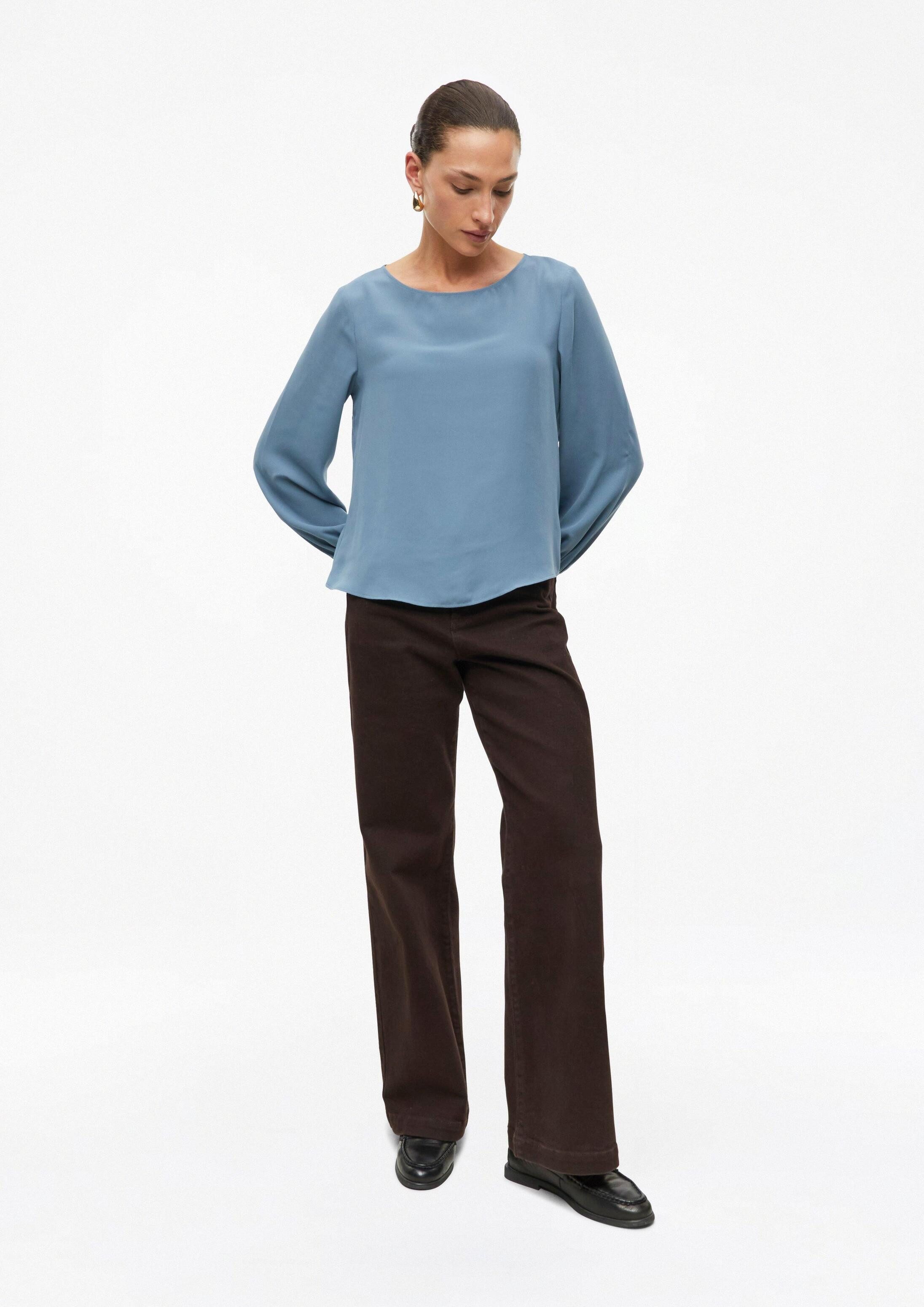 s.Oliver Langarmbluse Bluse Crêpe-Bluse mit Reißverschluss und Smok-Detail – Bild 5 von 5