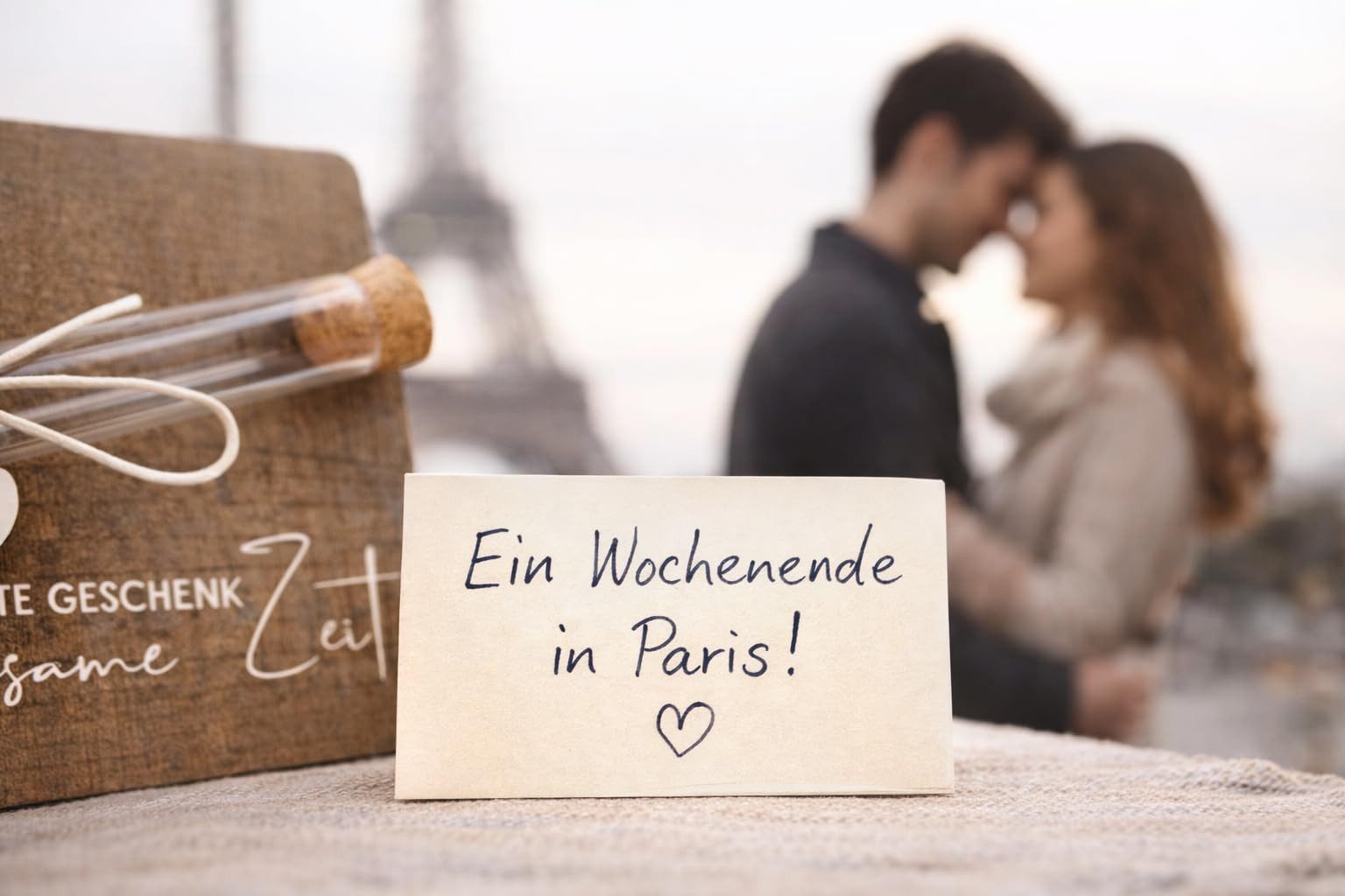 FOUORTUNATE-BEE Grußkarten Zeit statt Zeug Gutschein Geschenk Holzkarte mit Reagenzglas, Holz Geldgeschenk Karte mit Reagenzglas für Paare Erlebnis
