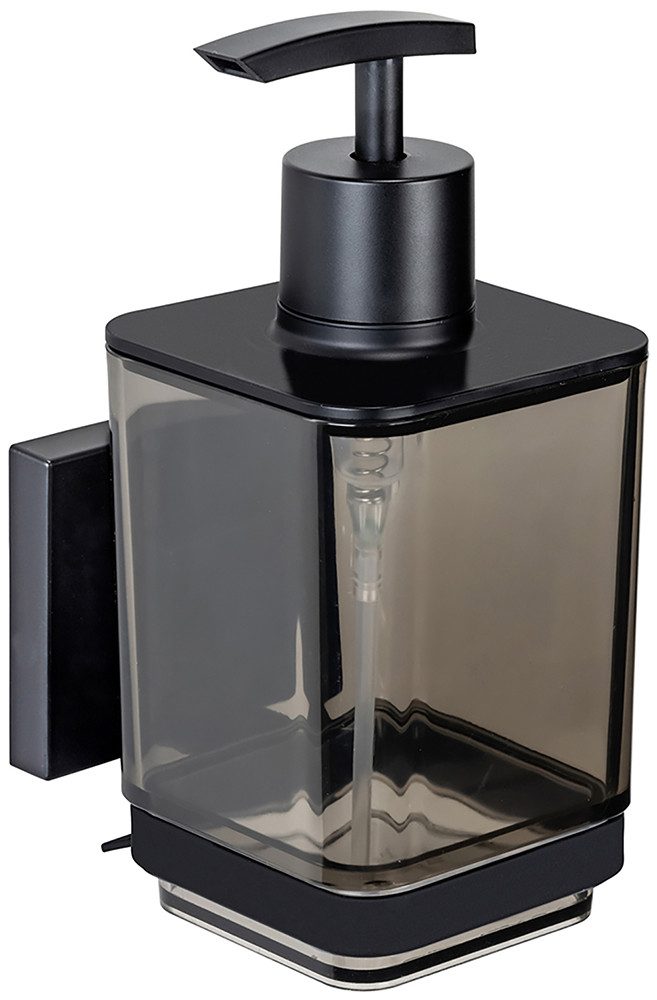 WENKO Seifenspender Vacuum-Loc® Modell Quadro, Befestigen ohne Bohren, Edelstahl-Halterung, 340 ml