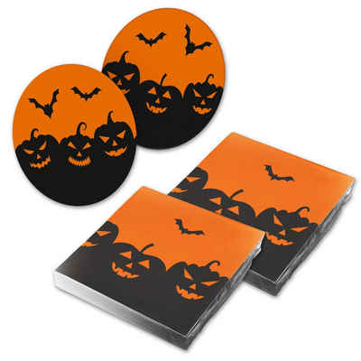 itenga Papierserviette itenga 40x Serviette Halloween schwarz orange mit 40x Bierdeckel Set
