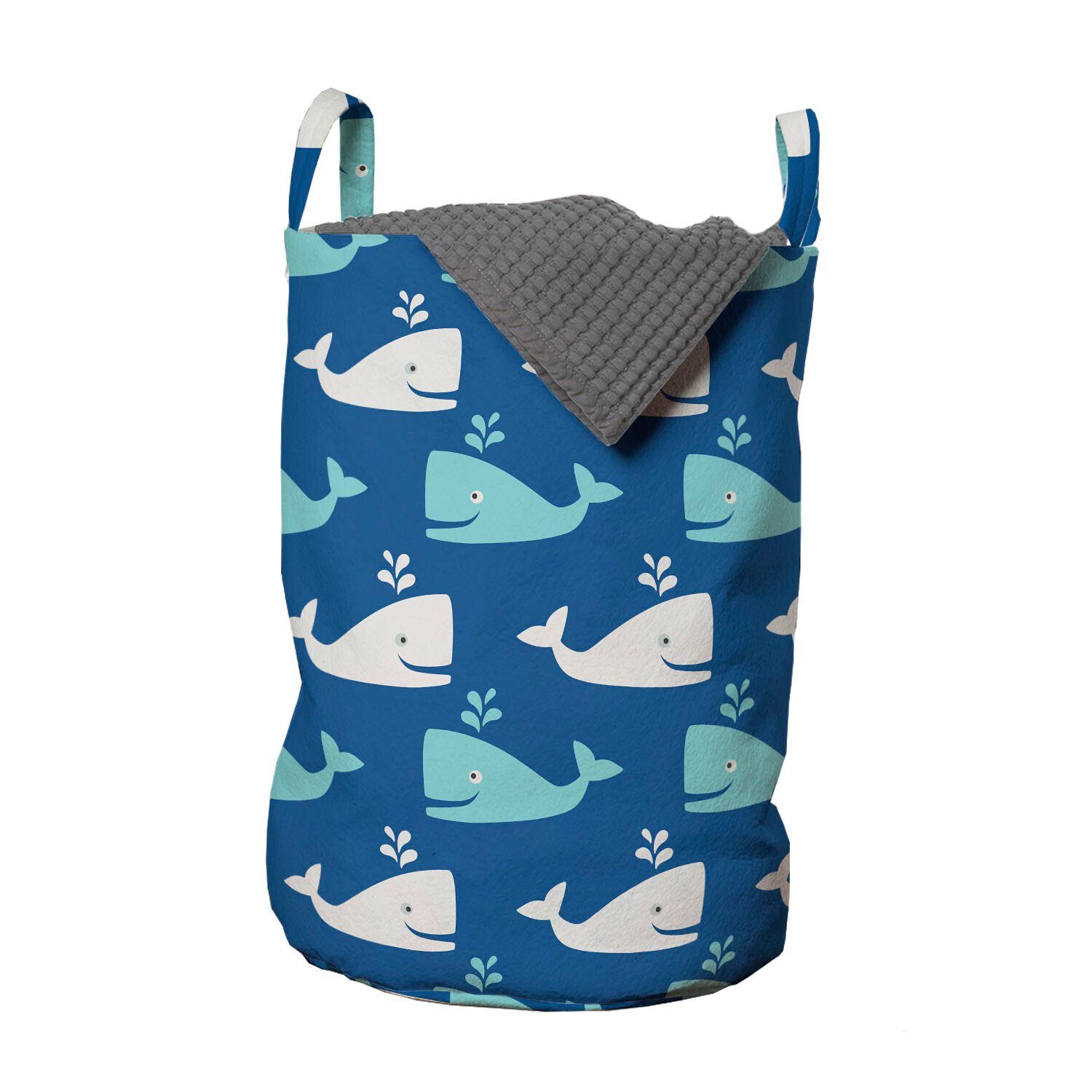 Abakuhaus Wäschesäckchen Wäschekorb mit Griffen Kordelzugverschluss für Waschsalons, Wal Bicolor Ozean Tiere