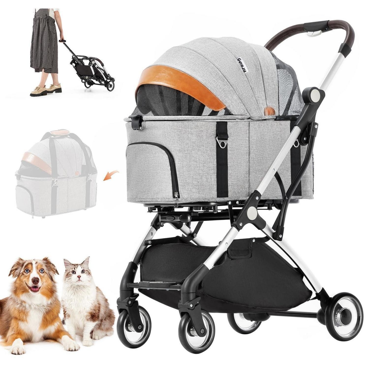 LuxusKollektion Trolleyset Hundewagen 3in1 Grau bis 15kg