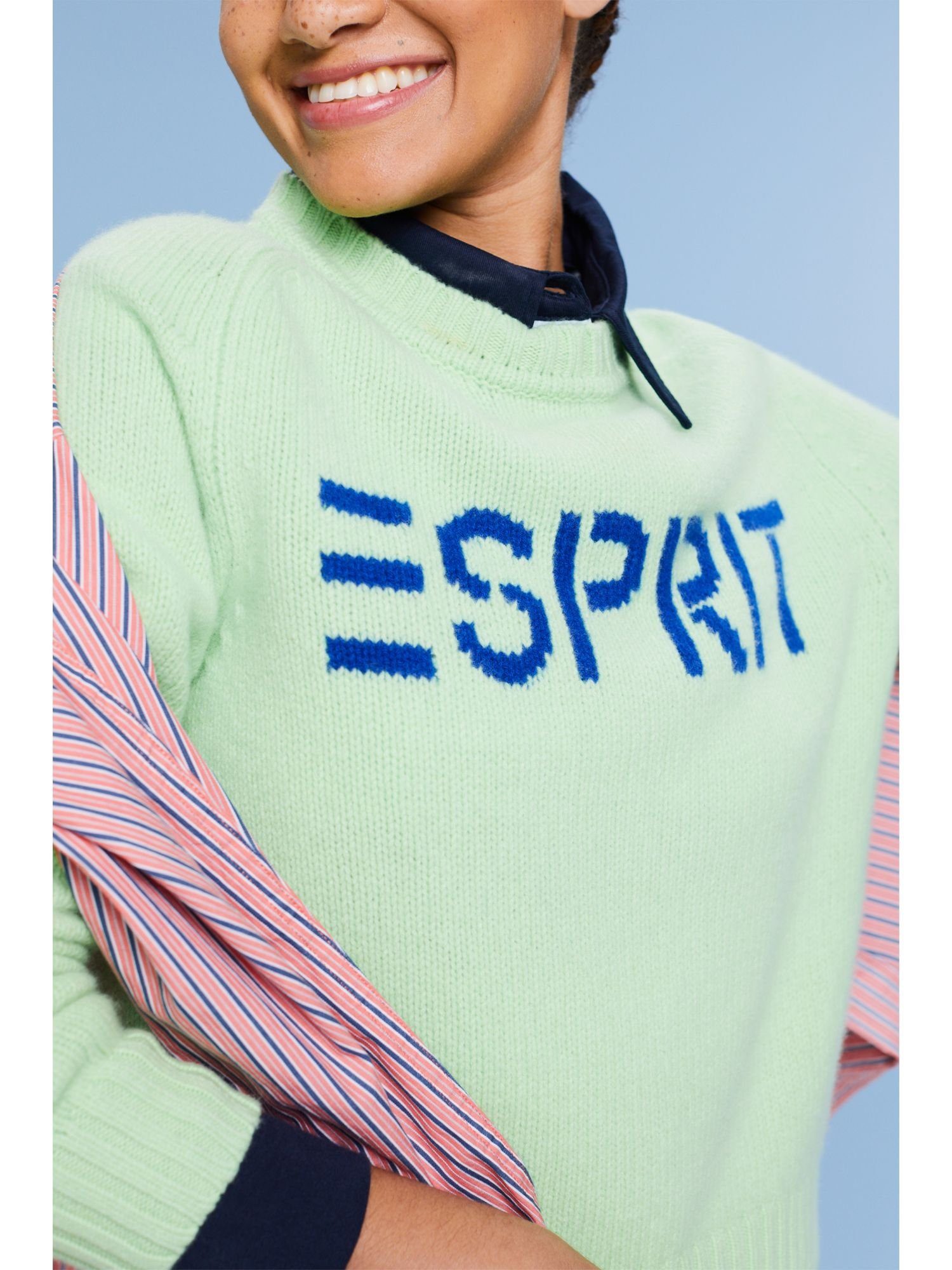 aus LIGHT und GREEN Rundhalspullover Esprit Wolle Logo-Pullover Kaschmir