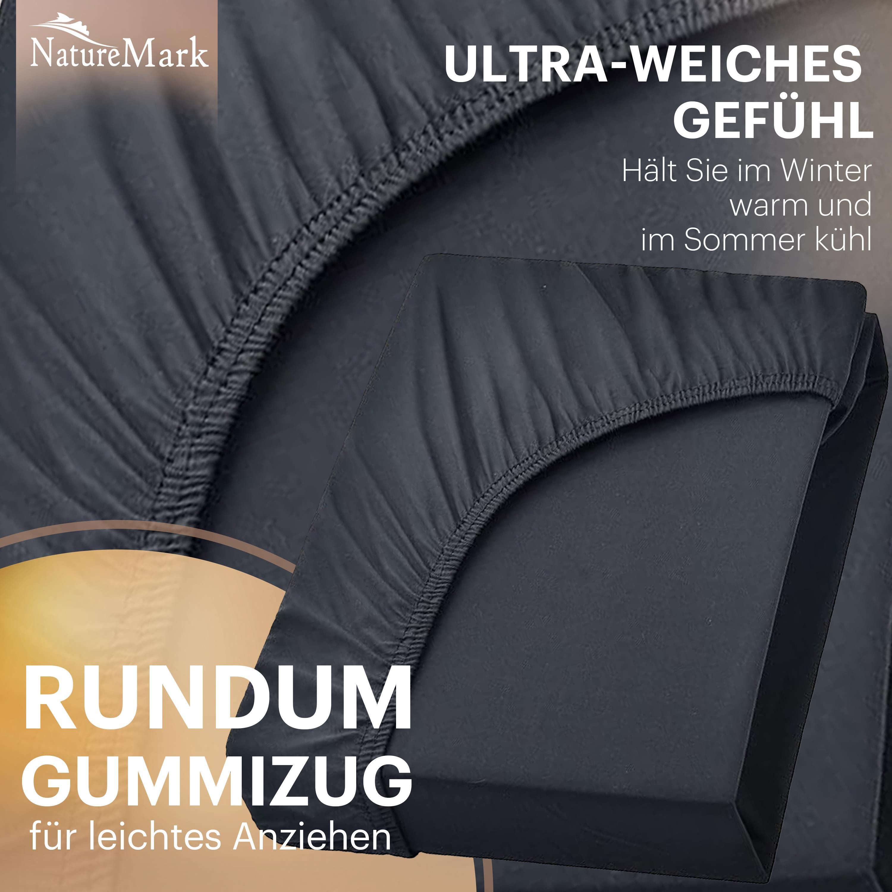 NatureMark Spannbettlaken Boxspringbett Spannbetttuch 200x220cm, Baumwolle, Gummizug: rundum, (1 Stück), 40 cm Steghöhe - 200 x 220cm Spannbetttuch, Schwarz – Bild 5 von 5