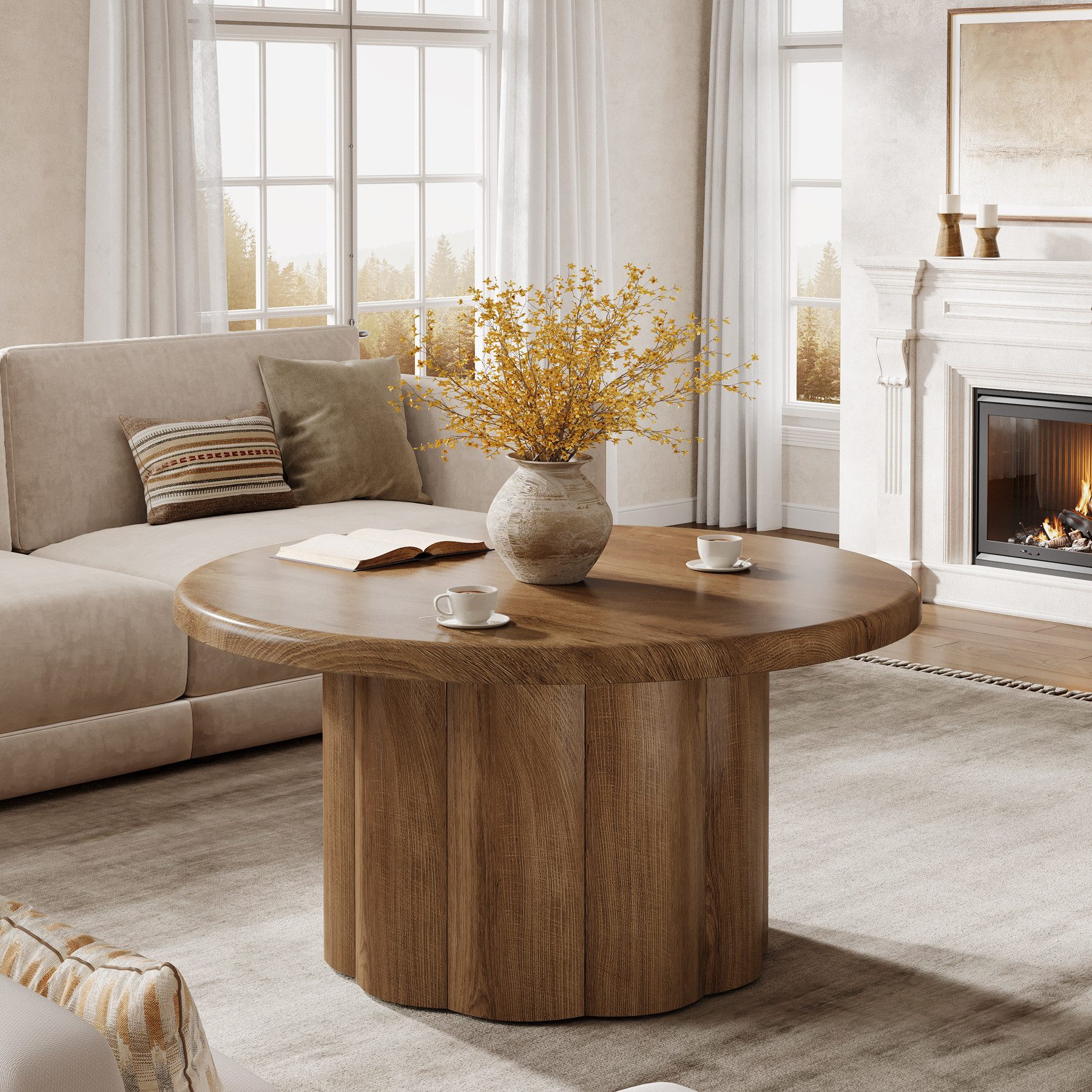 Tribesigns Couchtisch 80 cm runder Couchtisch für das Wohnzimmer, für kleine Räume