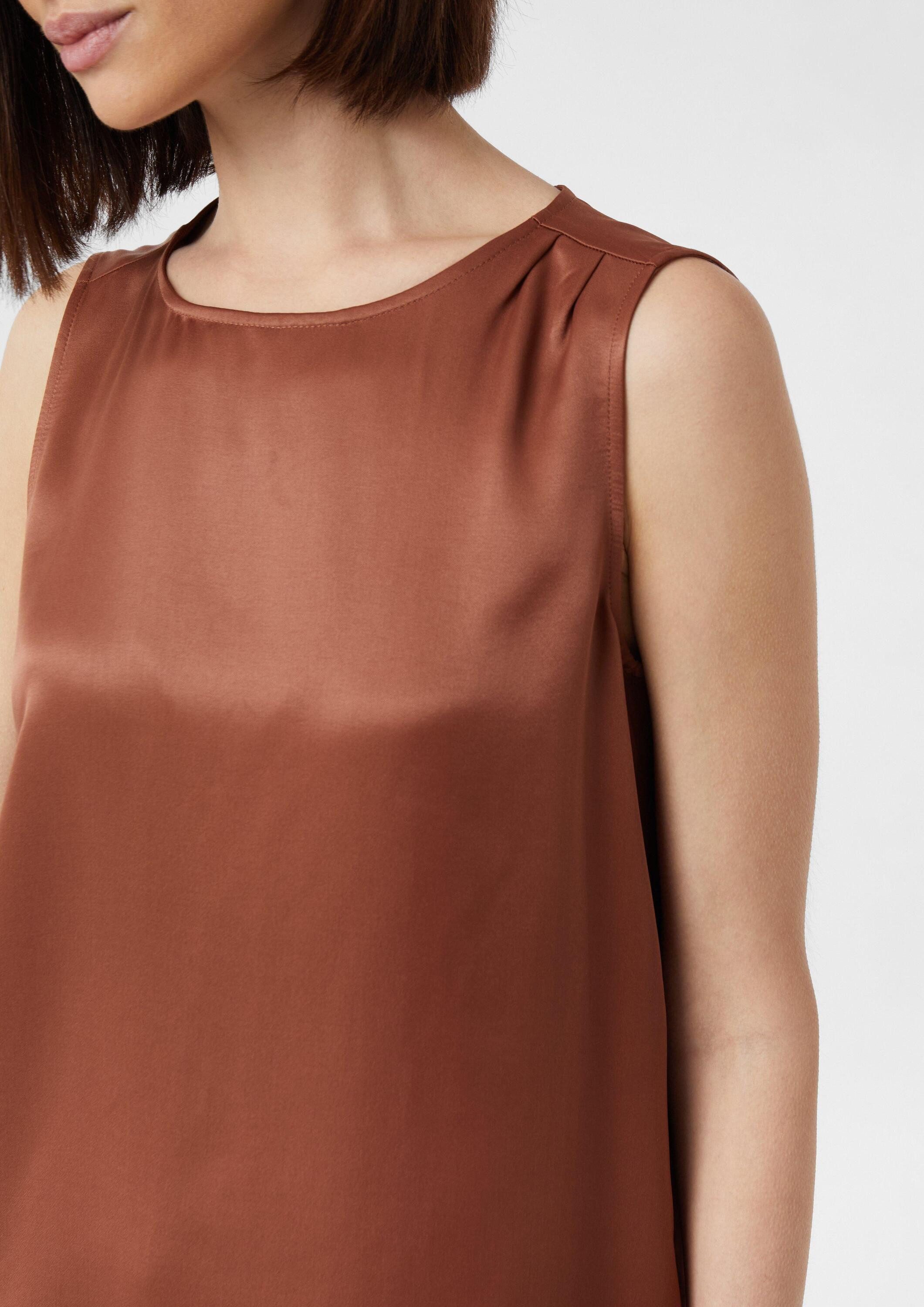 comma Blusentop Bluse Ärmellose Bluse aus Viskosesatin