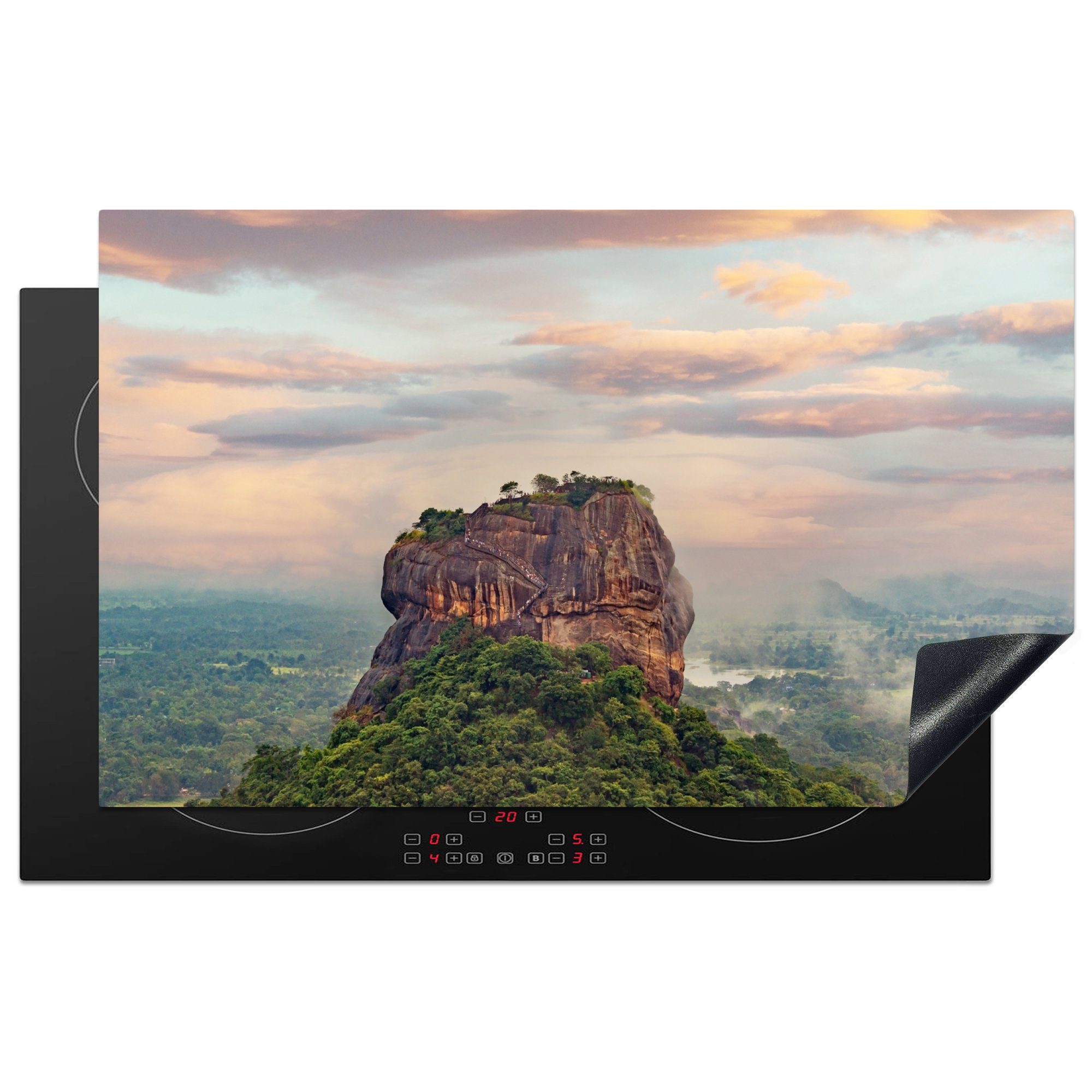 MuchoWow Herdblende-/Abdeckplatte Luftaufnahme des Sigiriya-Steins bei Sonnenaufgang in Sri-Lanka, Vinyl, (1 tlg), 83x51 cm, Ceranfeldabdeckung, Arbeitsplatte für küche