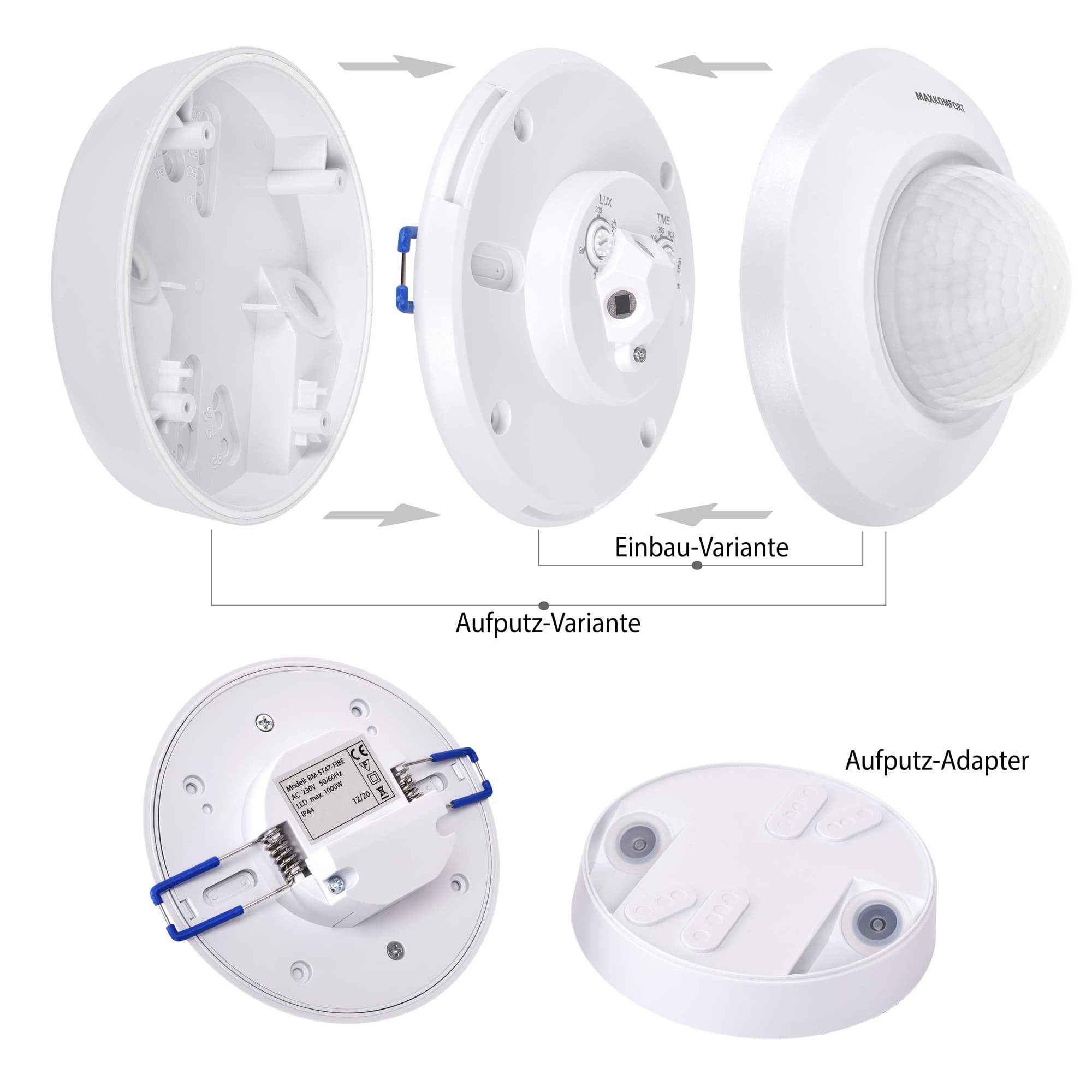 ca 20m, Bewegungsmelder LED IP44, Montage, Innen, FIBE Aufputz Bewegungsmelder, reichweite PIR Außen, Decken geeignet, Bewegungsmelder Maxkomfort