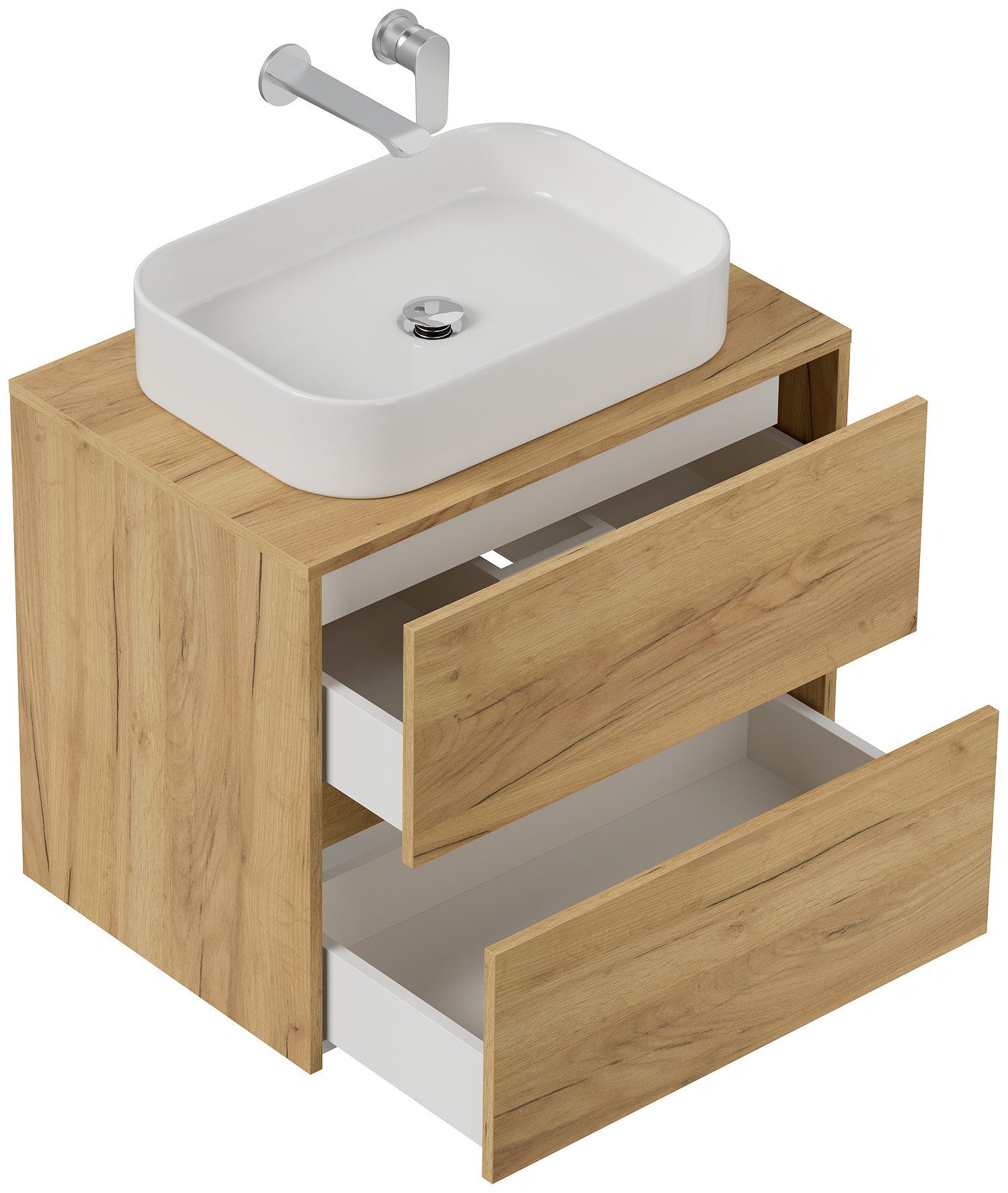 Magnolia Home Aufsatzwaschbecken Badmöbel Taifun 70cm mit rechteckigem Aufsatzwaschbecken eiche gold