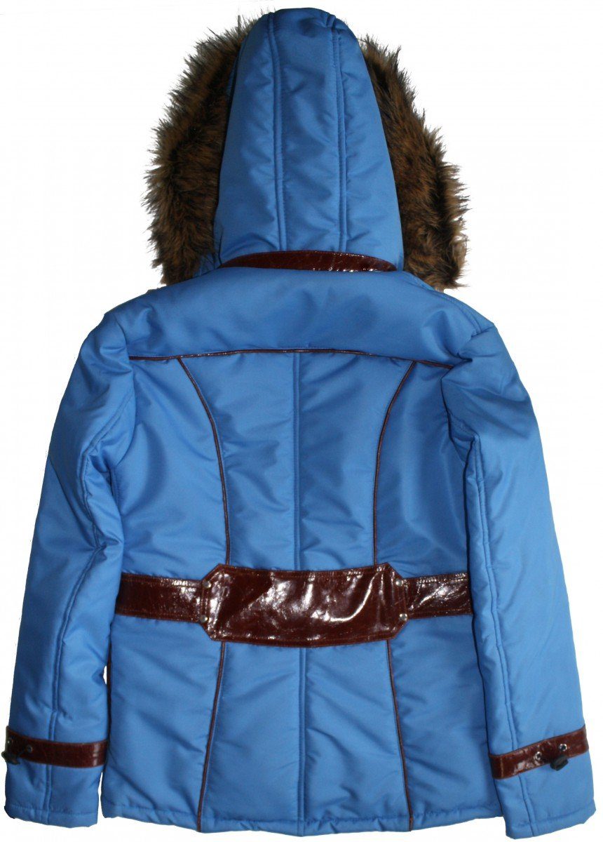 German Winterjacke 425H Blau Trend webpelz Wear aufgenähten Lederjacke Lederstreifen Damenjacke