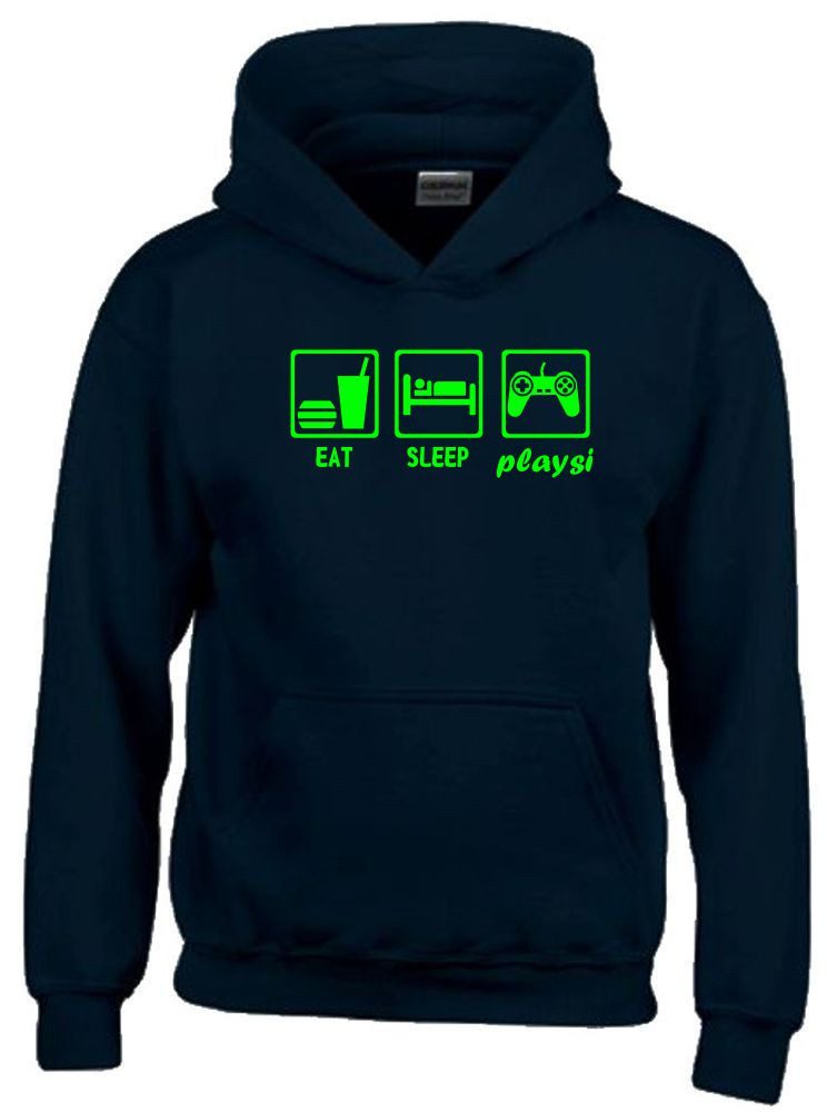 Hoodie EAT Sleep PLAYSI Kinder Sweatshirt mit Kapuze Hoodie Gr.128-164 cm