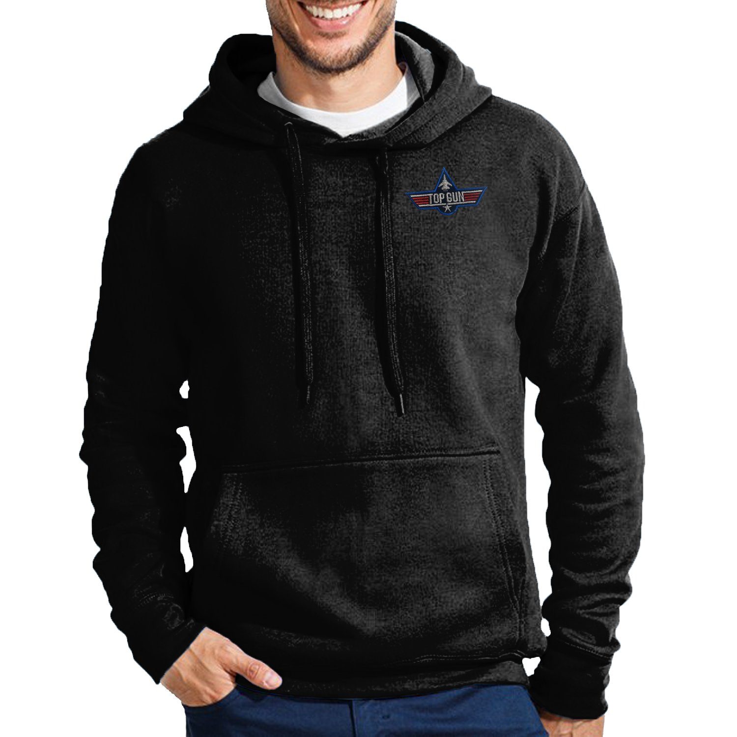 Blondie & Brownie Hoodie Herren Schwarz Brust Vintage mit Tomcat Stick bestickt, Kino Film F-14 Kapuze Maverick Gun Top