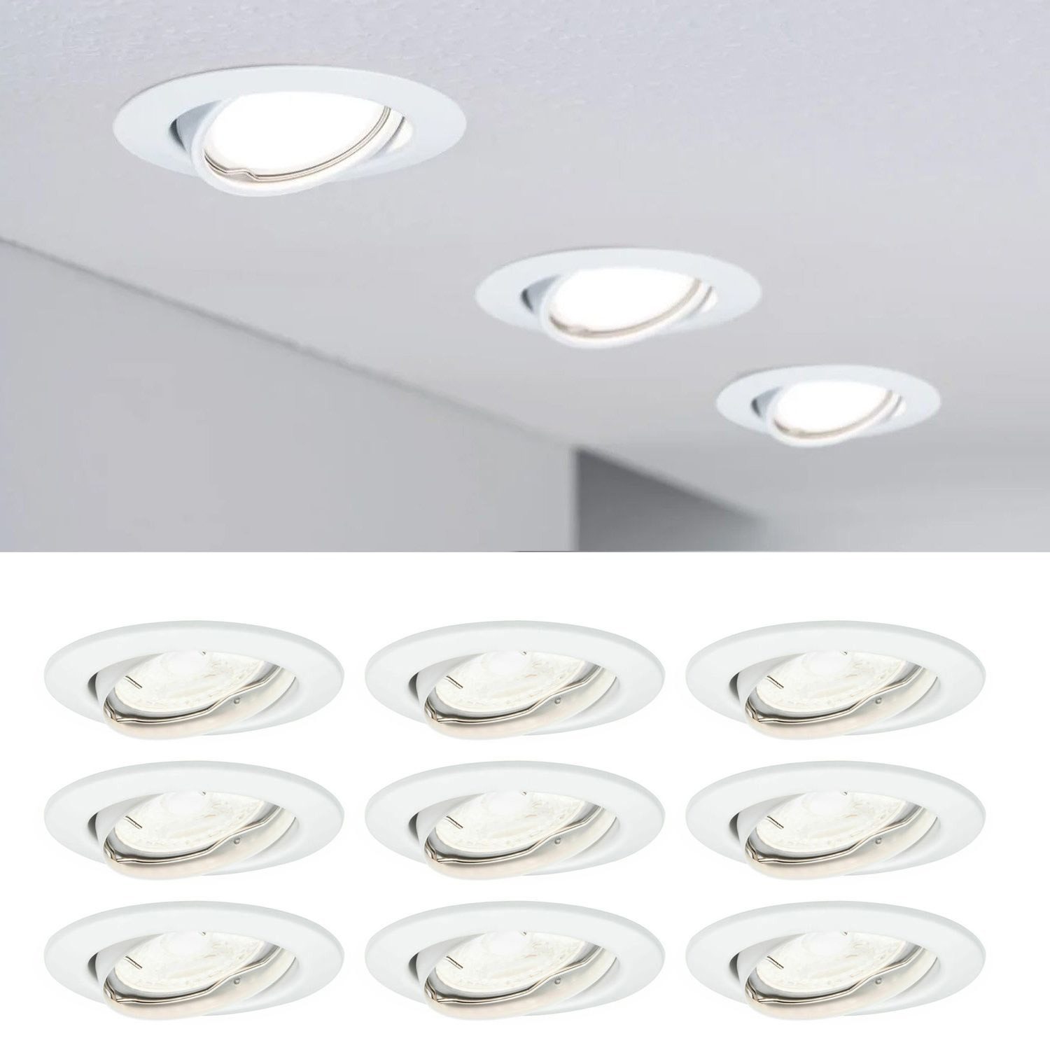 Paulmann Deckenleuchten 9er Set Einbauspot inkl. LED Leuchtmittel GU10 je 425 Lumen warmweiß