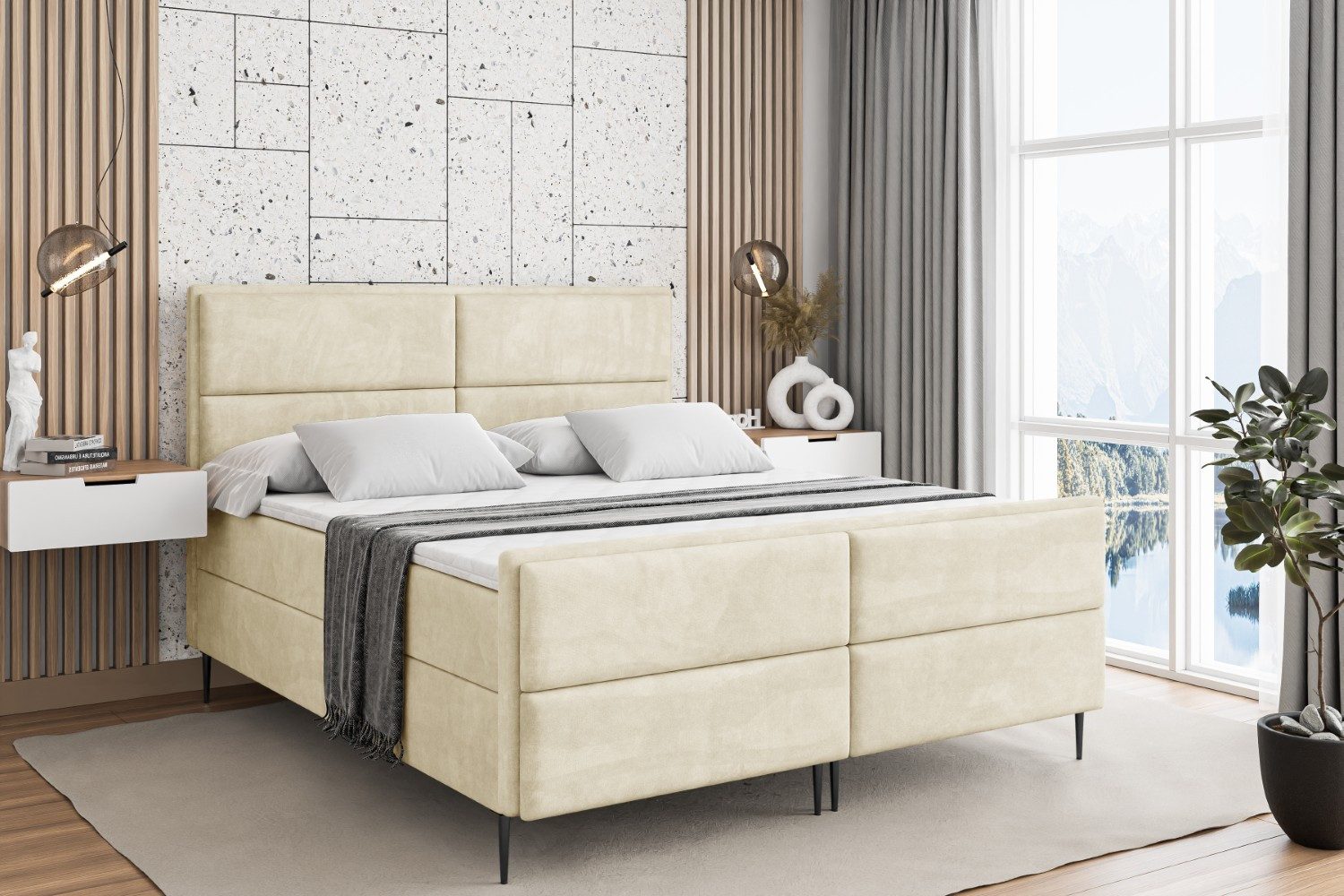 ALTDECOR Boxbett AURA-F-Z (Multipocket-Matratze H4, H3 Matratze Bonellfederung, Topper, Kopfteil)