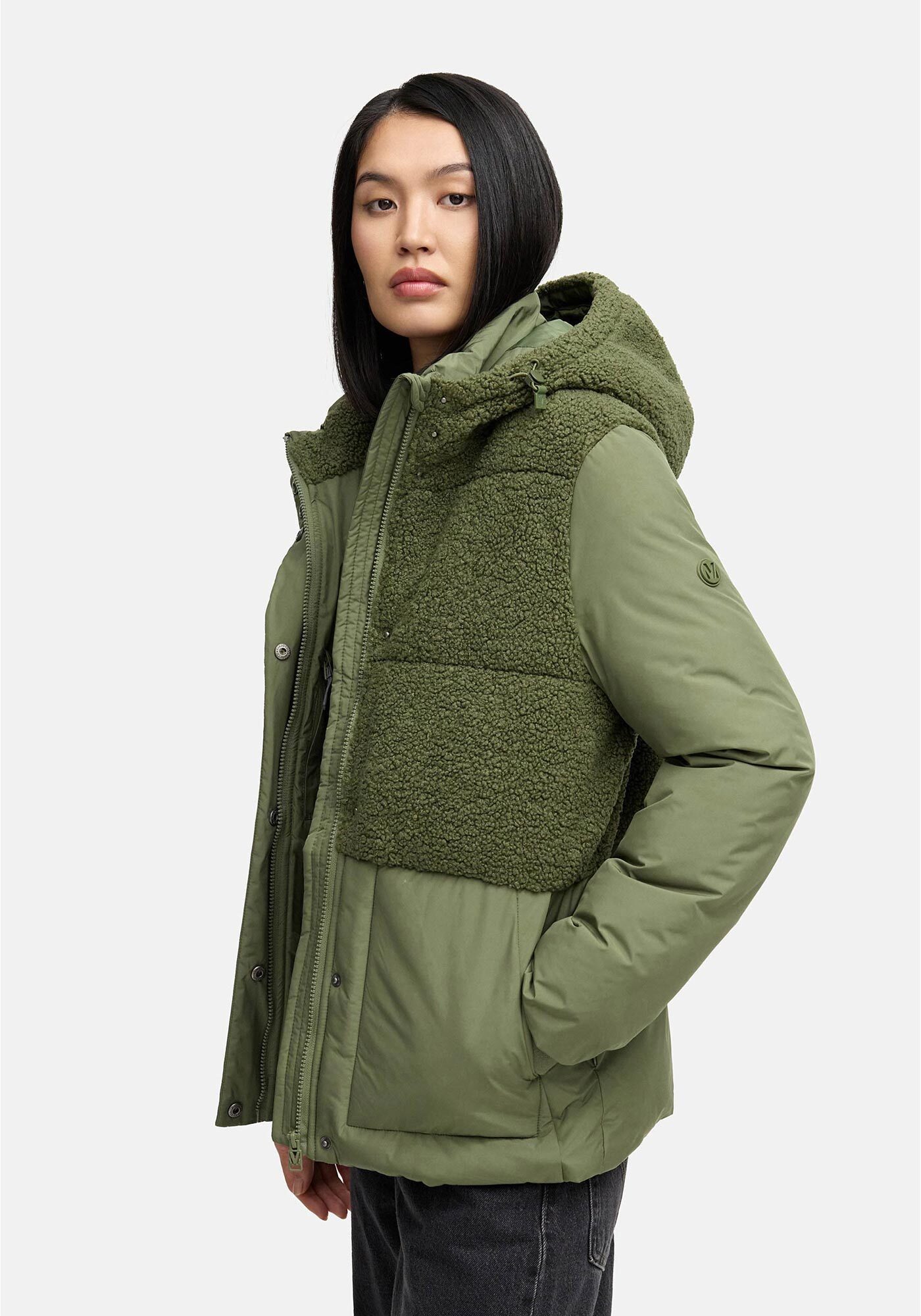 Marikoo Winterjacke Sheeta Kombination aus Teddyfleece und glattem Material