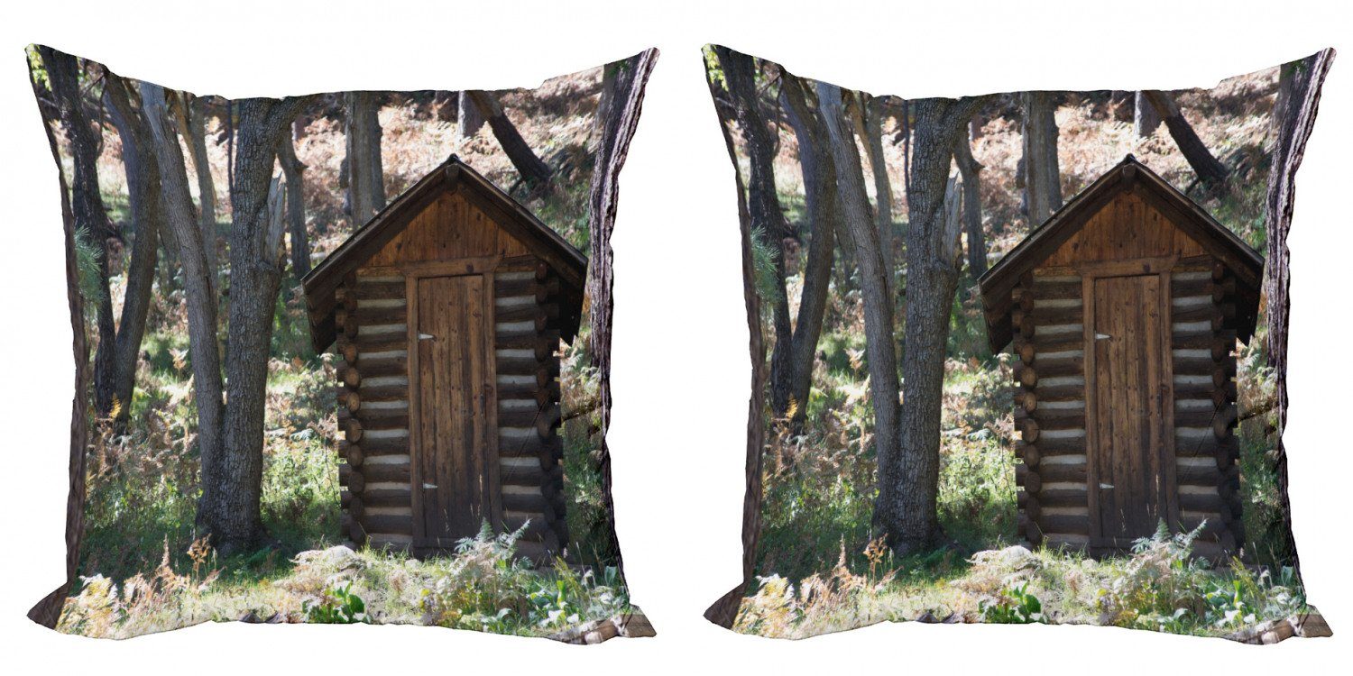 (2 Frühling Kissenbezüge Modern Doppelseitiger Woods Abakuhaus Stück), Toilettenhäuschen Digitaldruck, Accent Cottage