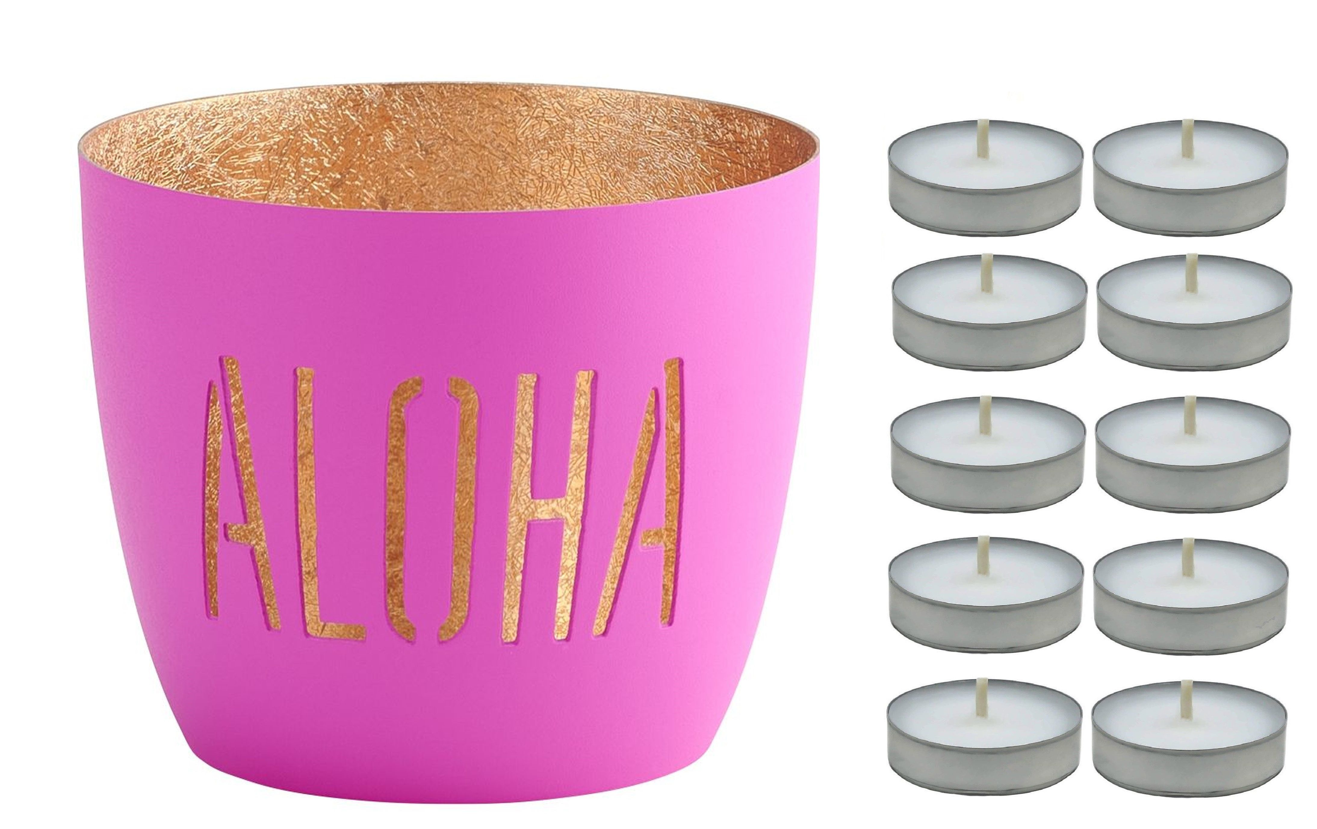 Giftcompany Windlicht Giftcompany - Windlicht Madras mit 10 Teelichter "ALOHA" Lila Gr. M