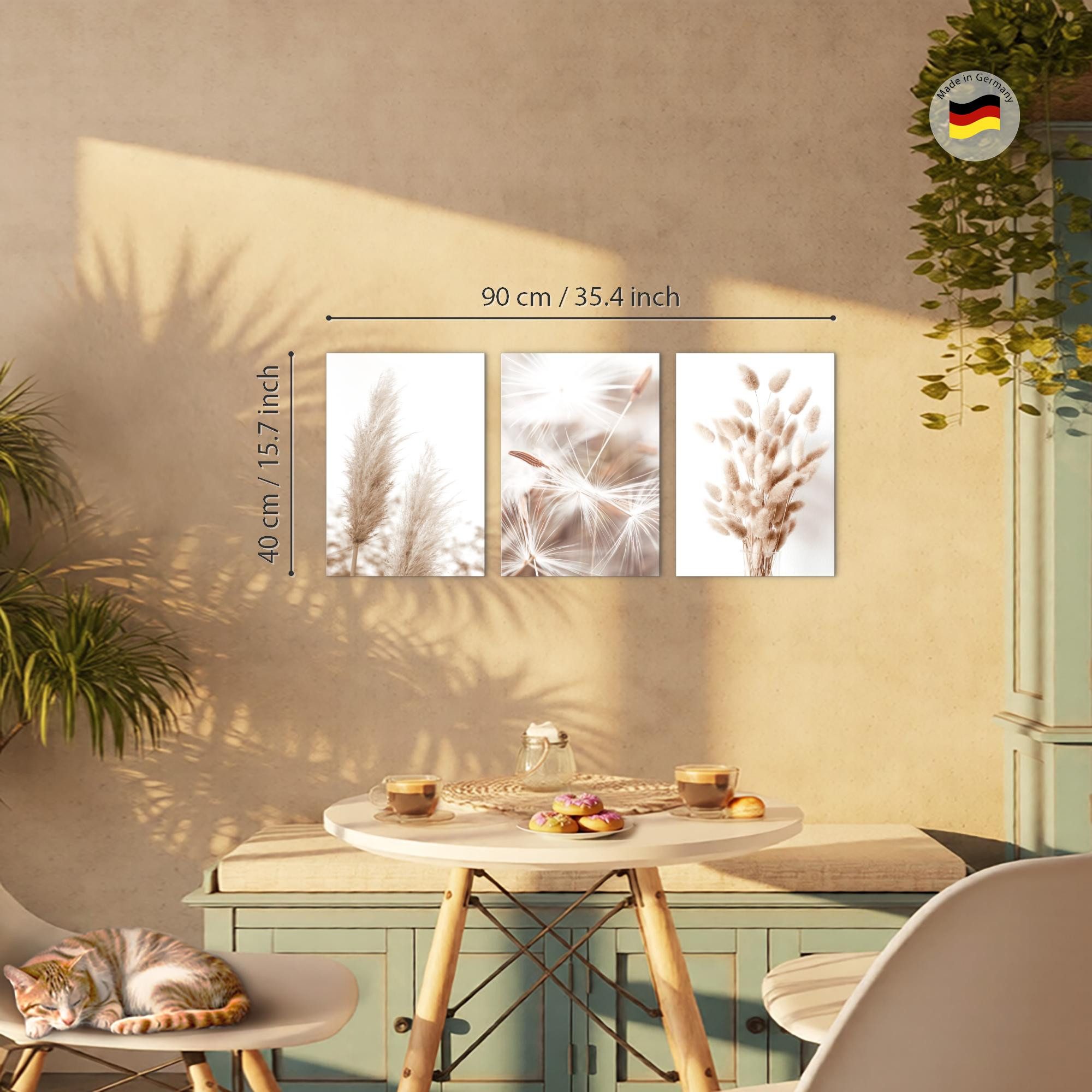 Novart Wandbild 3 Wandbilder Set Natur Wohnzimmer Deko Landschaft Berge Boho, Pampas2 (3 St)