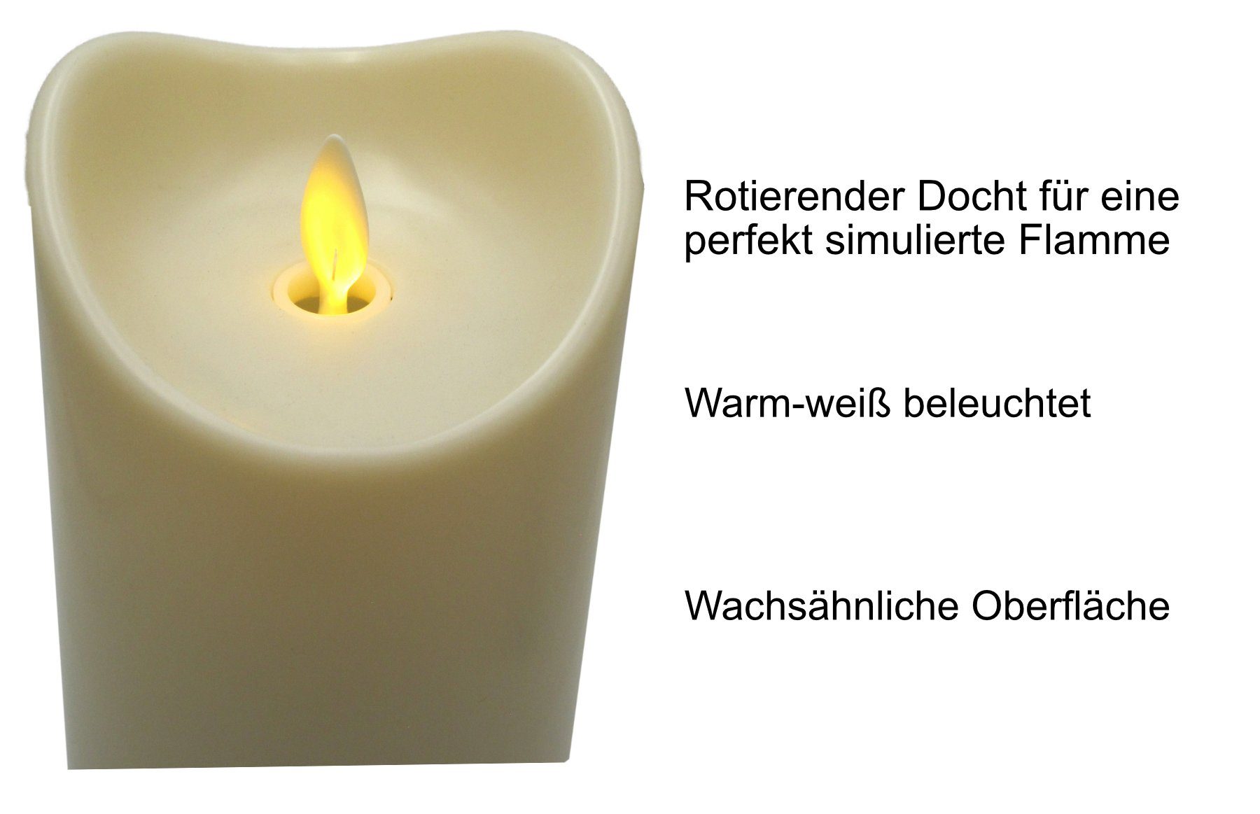 BONETTI LED-Kerze LED Stumpenkerze mit beweglicher Flamme, rotierender Docht, Timer, batteriebetrieben, LED-Kerzenlicht