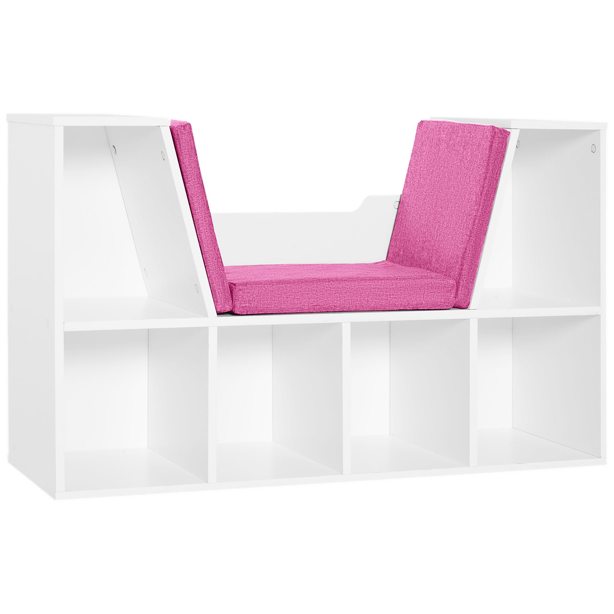 MC Star Bücherregal 2-in-1-Bücherregal mit Sitzkissen und Würfelregal, mit 6 offenen Fächern und 2 Ebenen, Aufbewahrungsmöbel für Wohnzimmer, Schlafzimmer oder Büro, 102 x 30 x 61 cm, rosa