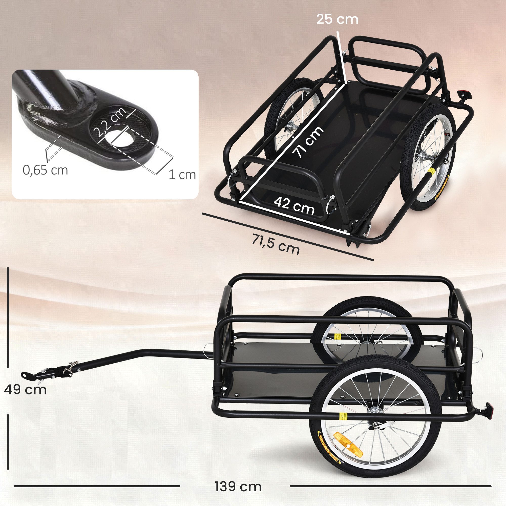 HOMCOM Fahrradlastenanhänger Transportanhänger, Schwarz 139 x 71,5 x 49 cm