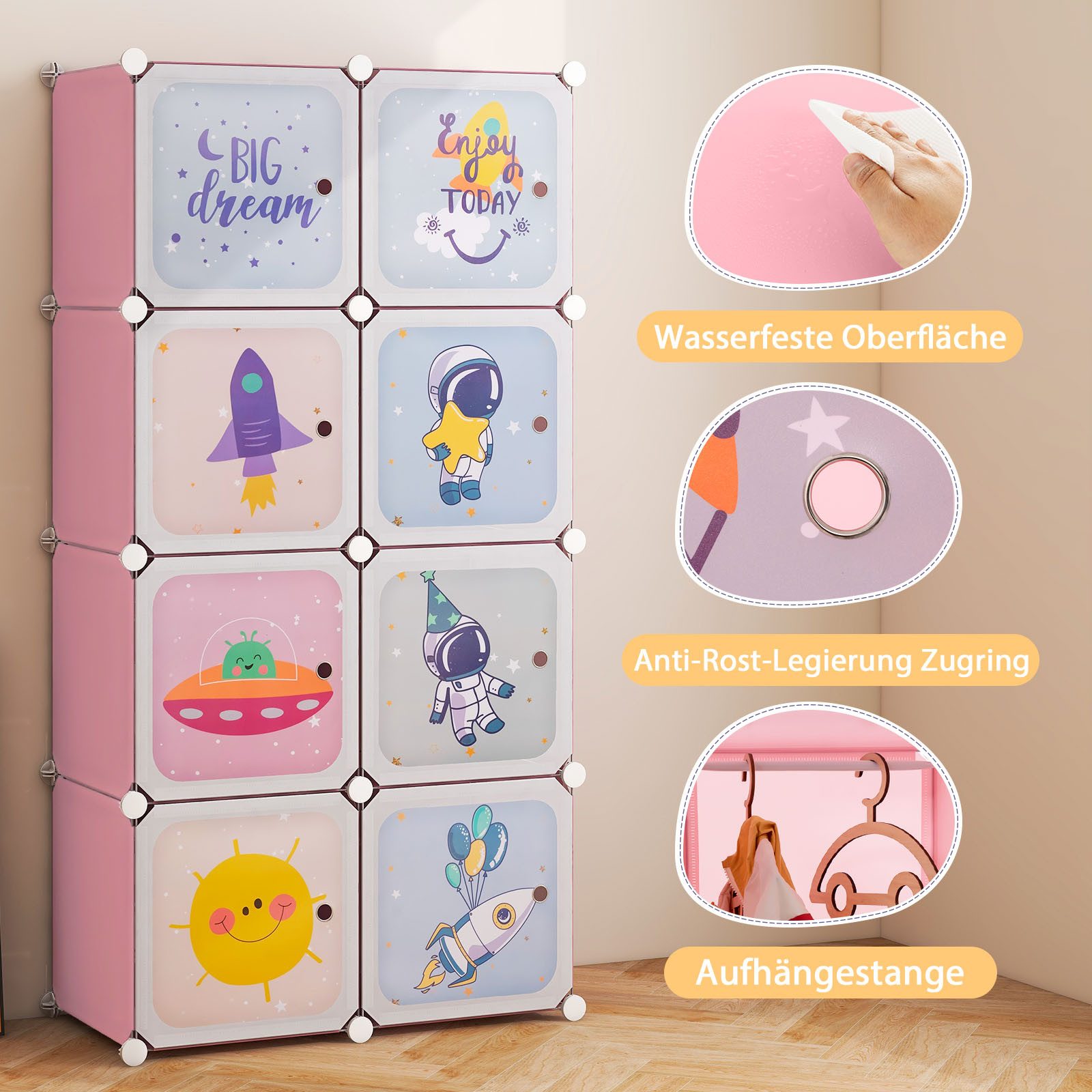 COSTWAY Kinderkleiderschrank Kunststoff mit 8 Würfeln, günstig online kaufen