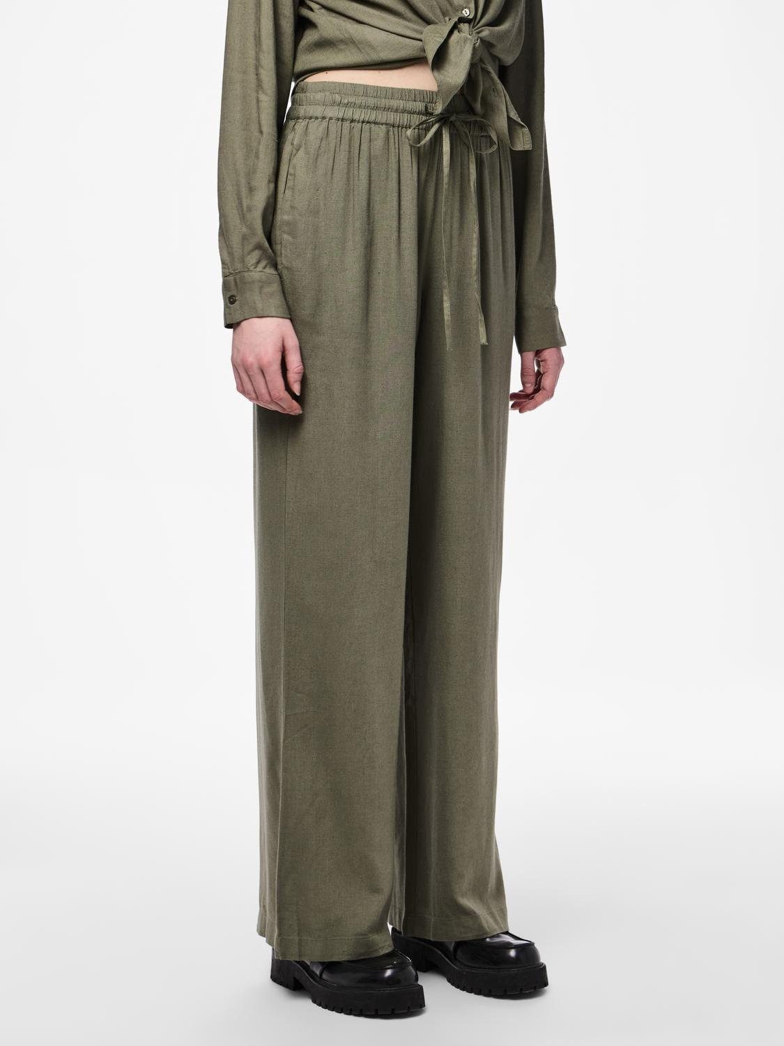 pieces Schlupfhose PCPIA HW WIDE PANTS WVN NOOS Sommerhose, mit Leinen
