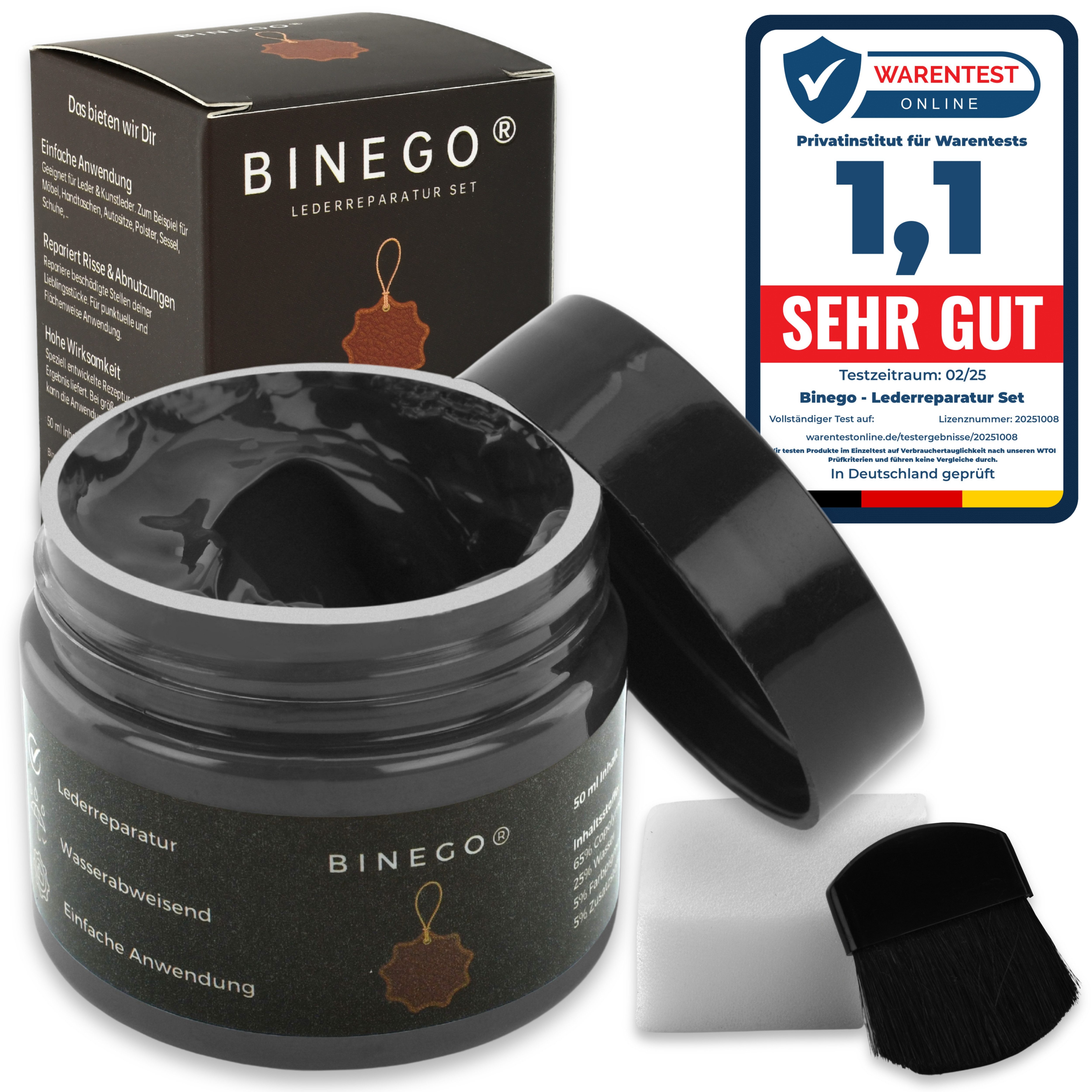 Binego Lederreparaturset Leder Kunstleder Lederreparatur Flüssigleder Lederpflegeset (Reparatur Set, 4 St., Lederfarbe), schnell trocknend