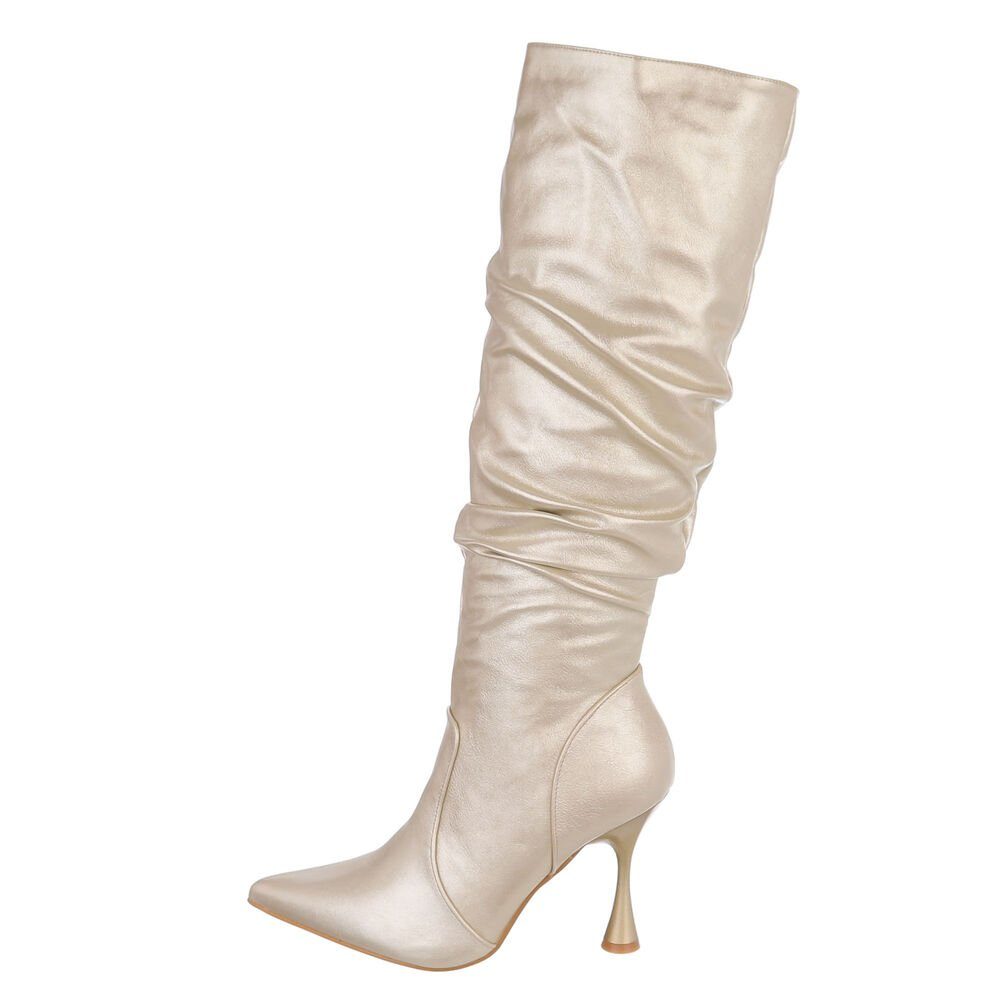 Ital-Design Damen Elegant High-Heel-Stiefel Pfennig-/Stilettoabsatz High-Heel Stiefel in Gold