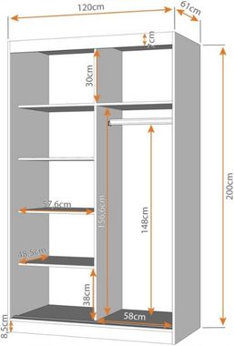 MOEBLO Kleiderschrank NOAH 01 (Schrank Garderobe Zweitürenschrank Spiegeltür, Moderner und funktionaler Schiebe­türen­Schrank Kleiderschrank), (BxHxT): 120x200x61 cm