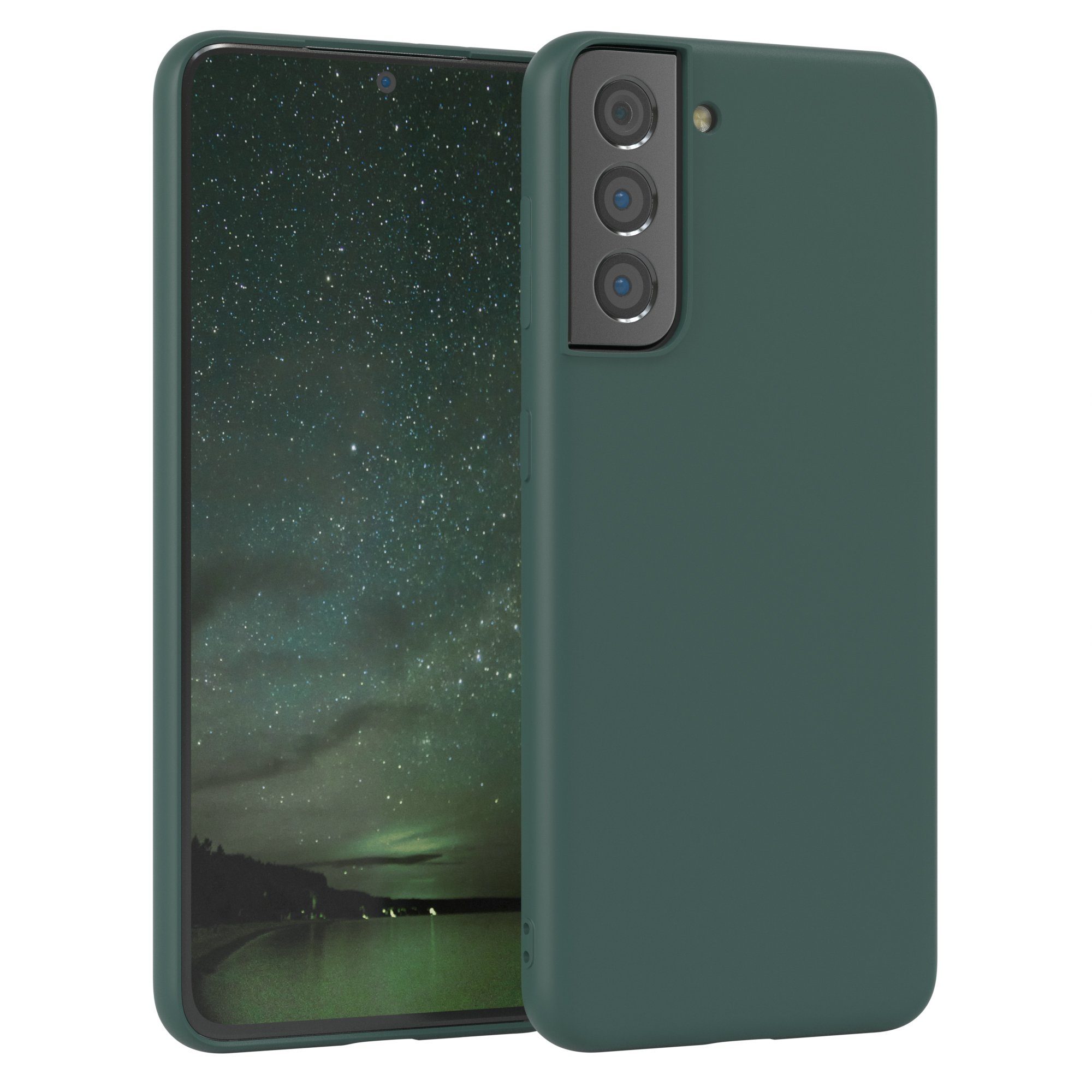 EAZY CASE Handyhülle für Samsung Galaxy S21 5G Hülle Silikon 6,2 Zoll, Silikon Schutzhülle mit Kameraschutz kratzfest bumper Grün / Nachtgrün