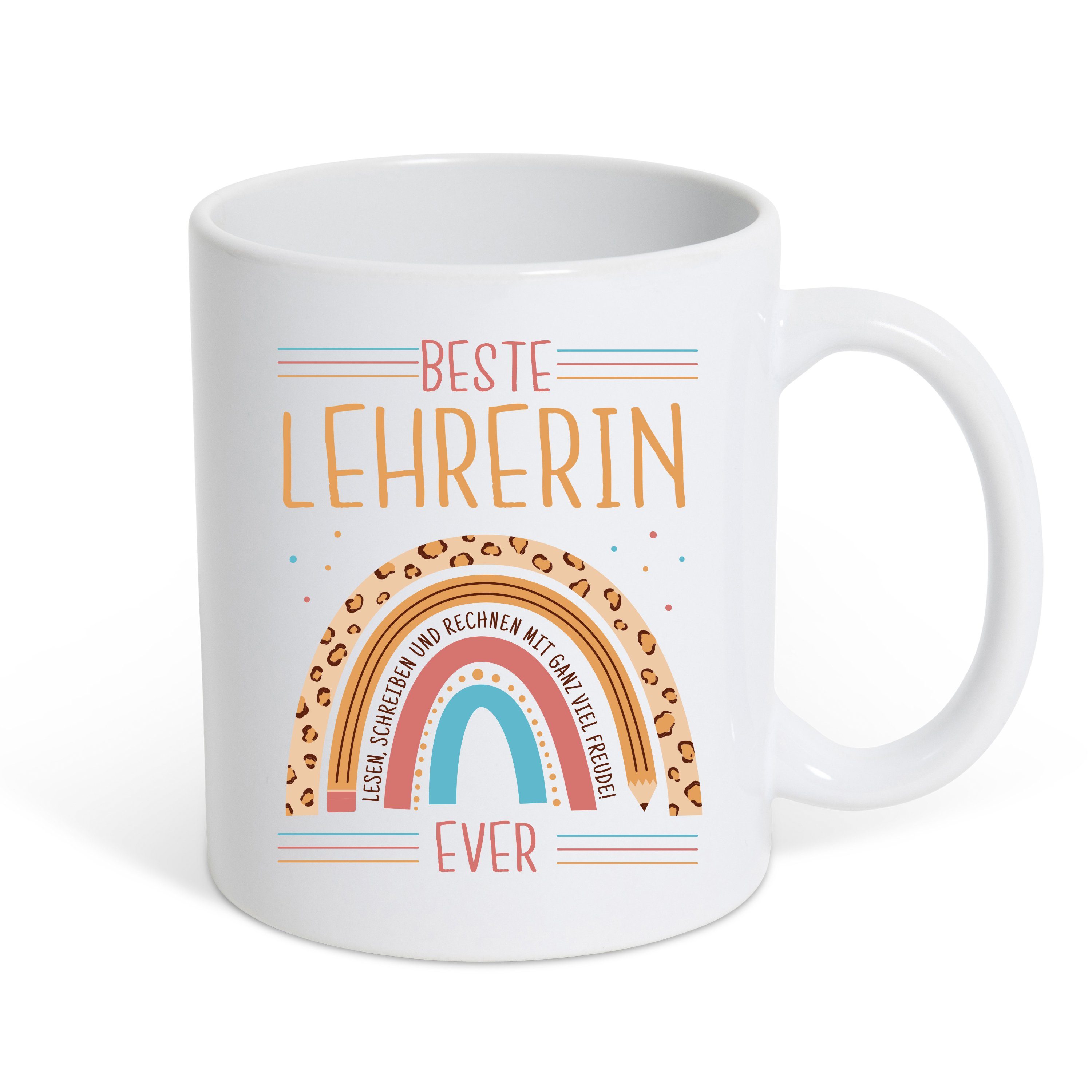 Youth Designz Tasse Beste Lehrerin Ever Kaffeetasse Geschenk mit Süßem Spruch, Keramik, mit Liebem Spruch Weiss