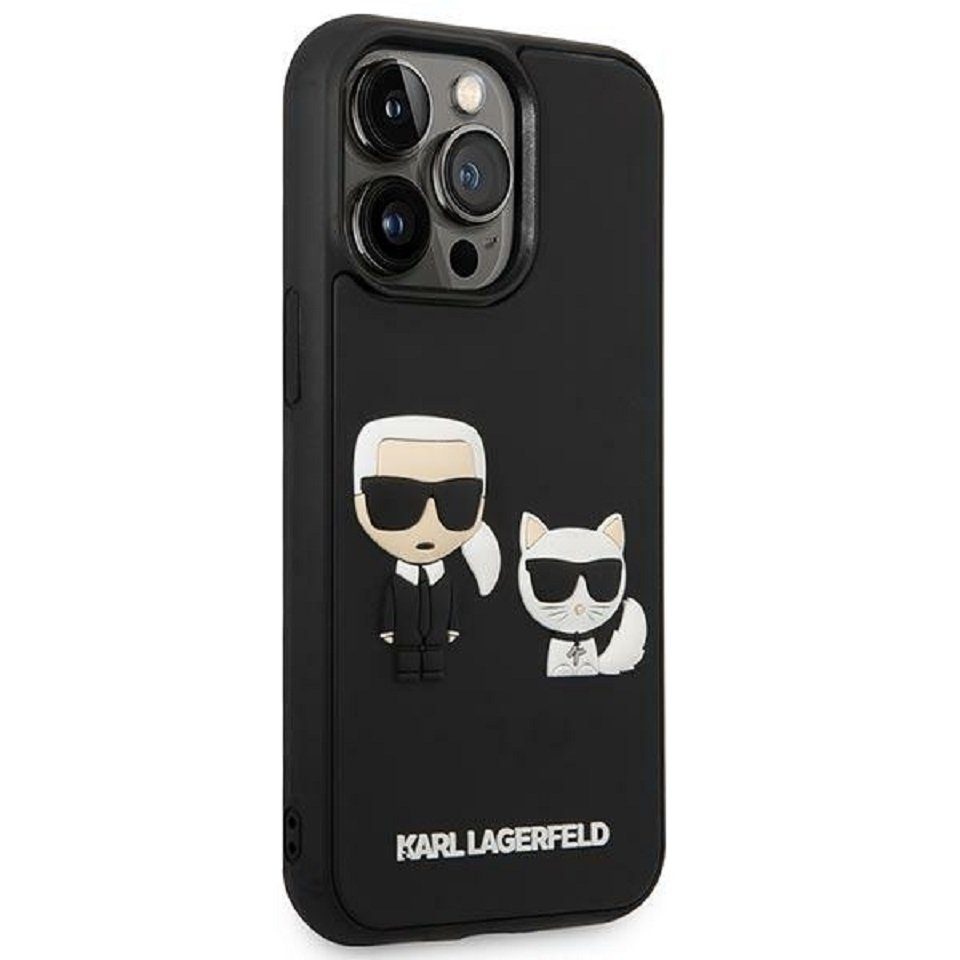 KARL LAGERFELD Handyhülle Case iPhone 14 Pro Kunststoff schwarz Katze und Karl 3D 6,1 Zoll, Kantenschutz
