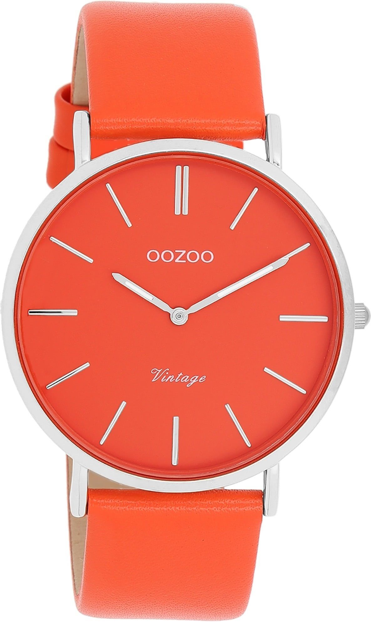 OOZOO Quarzuhr Oozoo Damen Armbanduhr Vintage Analog, (Analoguhr), Damenuhr rund, groß (ca. 40mm), Lederarmband rot, orange, Fashion