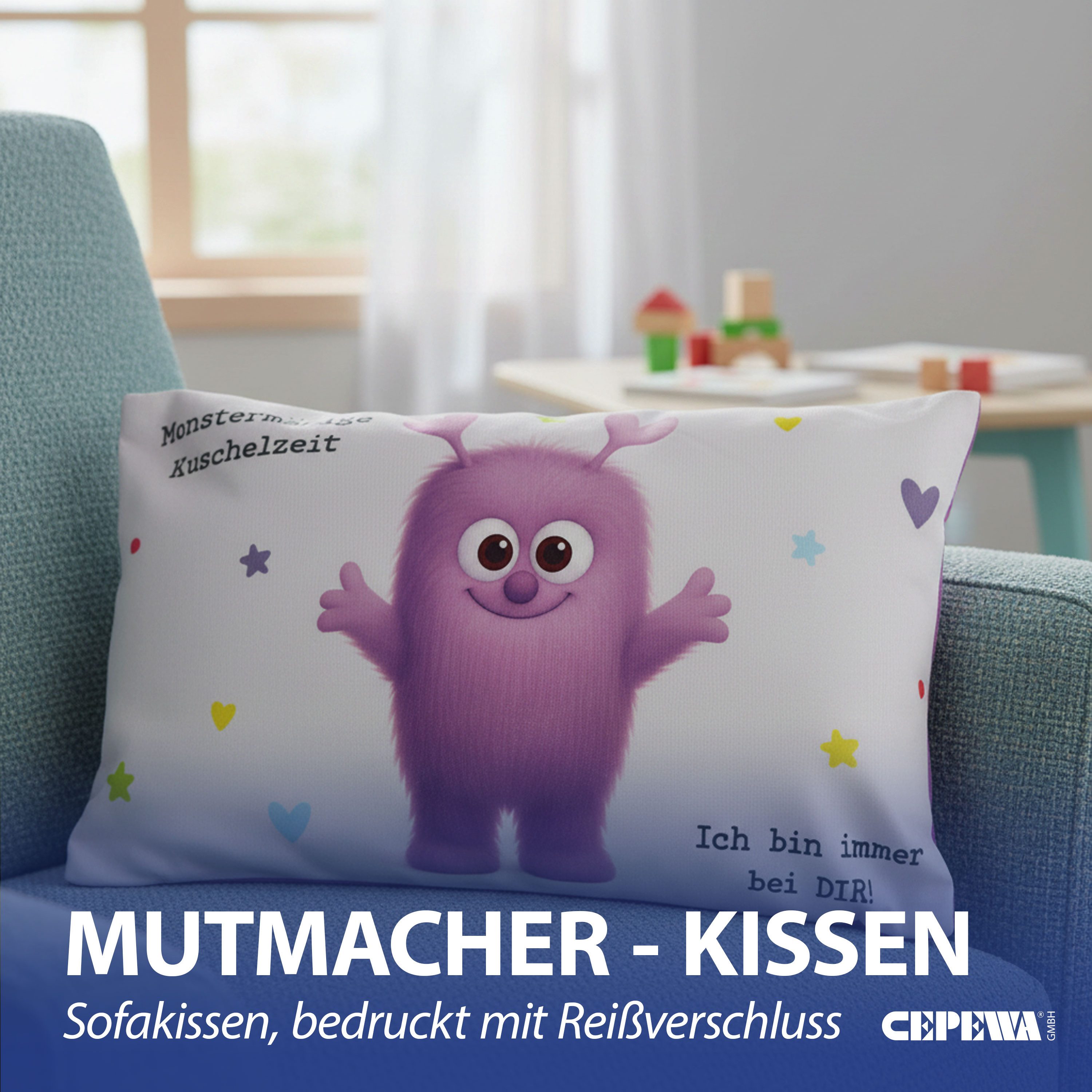 CEPEWA Dekokissen Kissen Mutmacher flieder 40x25cm Baumwolle PES 180g Reißverschluss – Bild 3 von 5