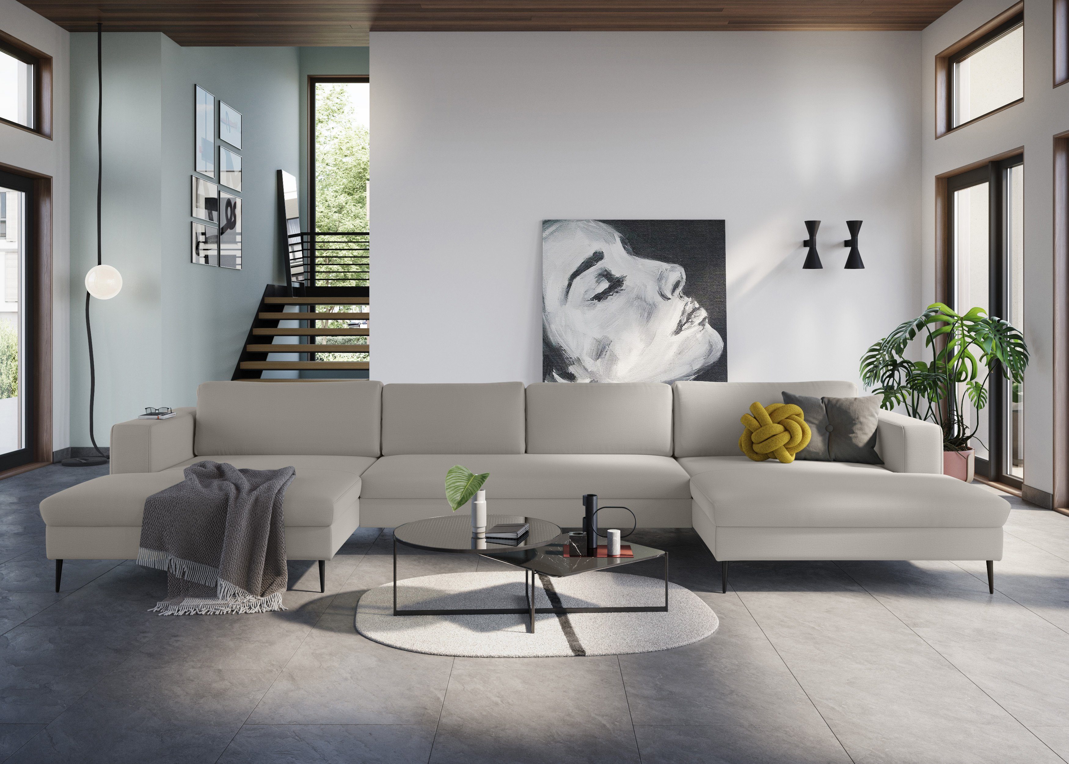 DOMO collection Wohnlandschaft Modica U-Form, XXL, in moderner Optik mit, 2 großzügigen Recamieren, auch in Cord