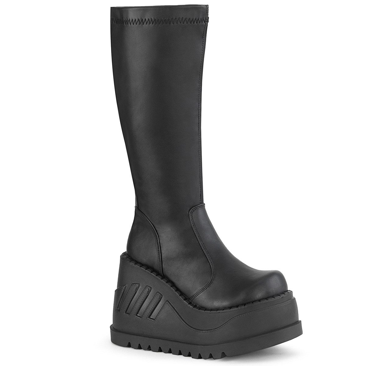 Sale STOMP-200 DemoniaCult Damen kniehohe Stretch Plateaustiefel Keila High-Heel-Stiefel