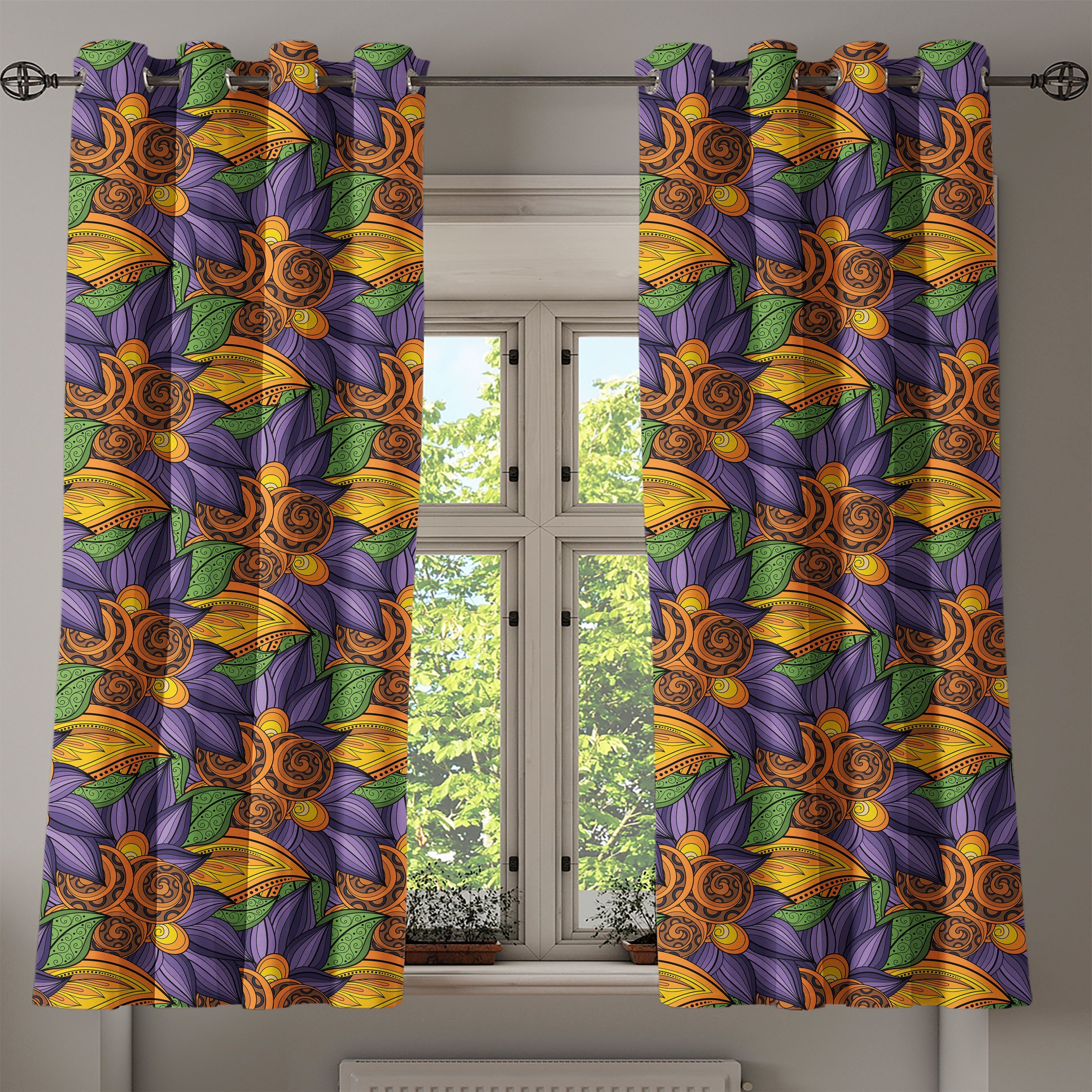 2-Panel-Fenstervorhänge Vibes für Gardine Dekorative Schlafzimmer Abakuhaus, Blumen Wohnzimmer, Tropicana Botanik