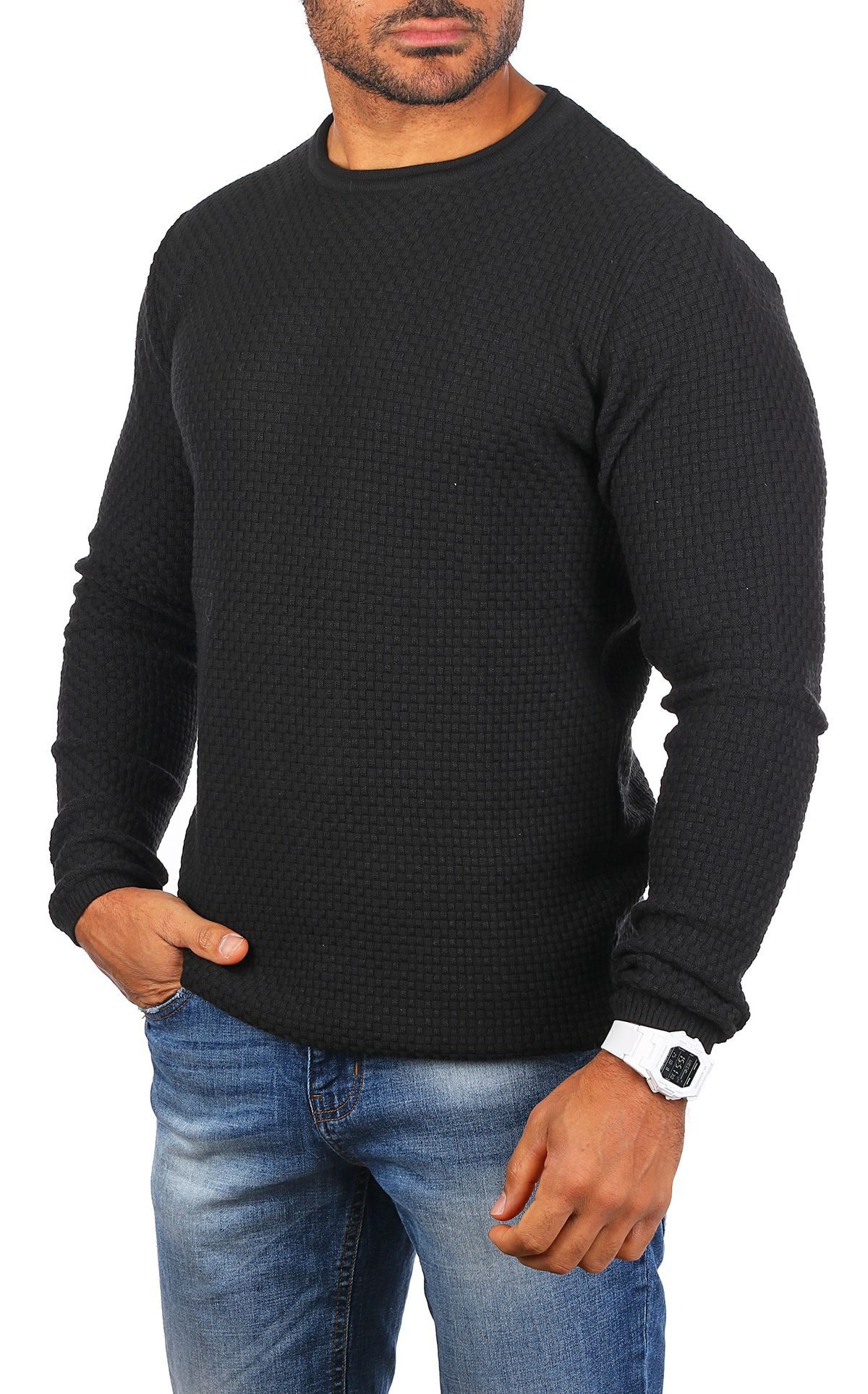 CARISMA Strickpullover Herren leichter Feinstrick einfarbig basic Karo Stri günstig online kaufen