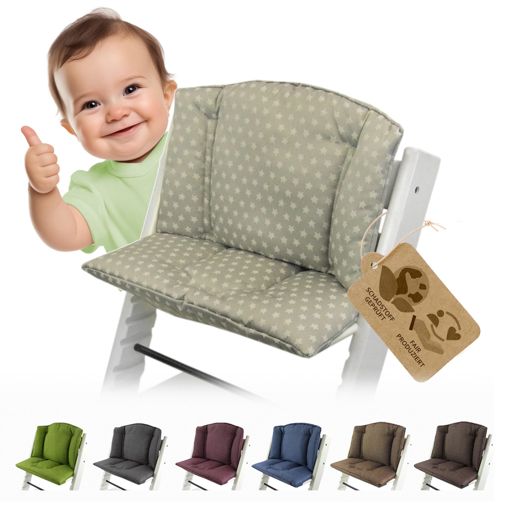 BambiniWelt by Rafael K. Hochstuhlauflage Ersatzbezug Bezug Sitzkissen kompatibel mit Stokke Tripp Trapp Mod. 1, (Rücken- und Sitzkissen)