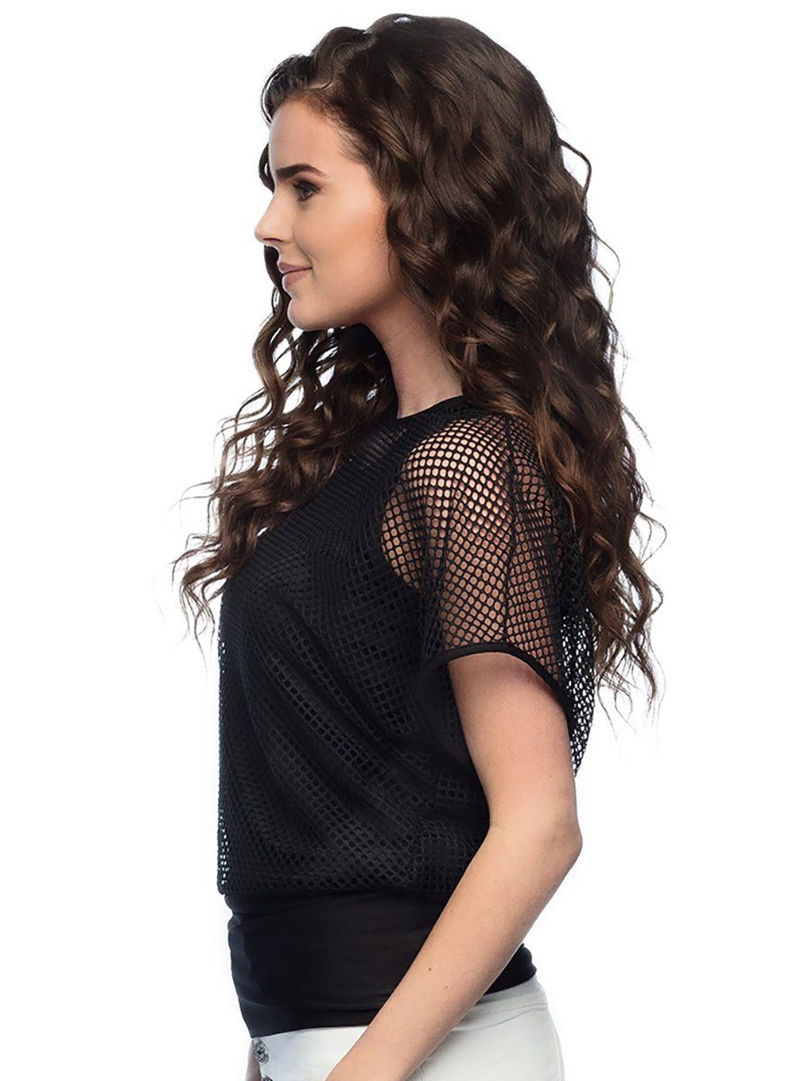 Boland Kostüm Kurzarm Netzhemd schwarz, Blickdichtes Tanktop mit übergestülptem Netzshirt