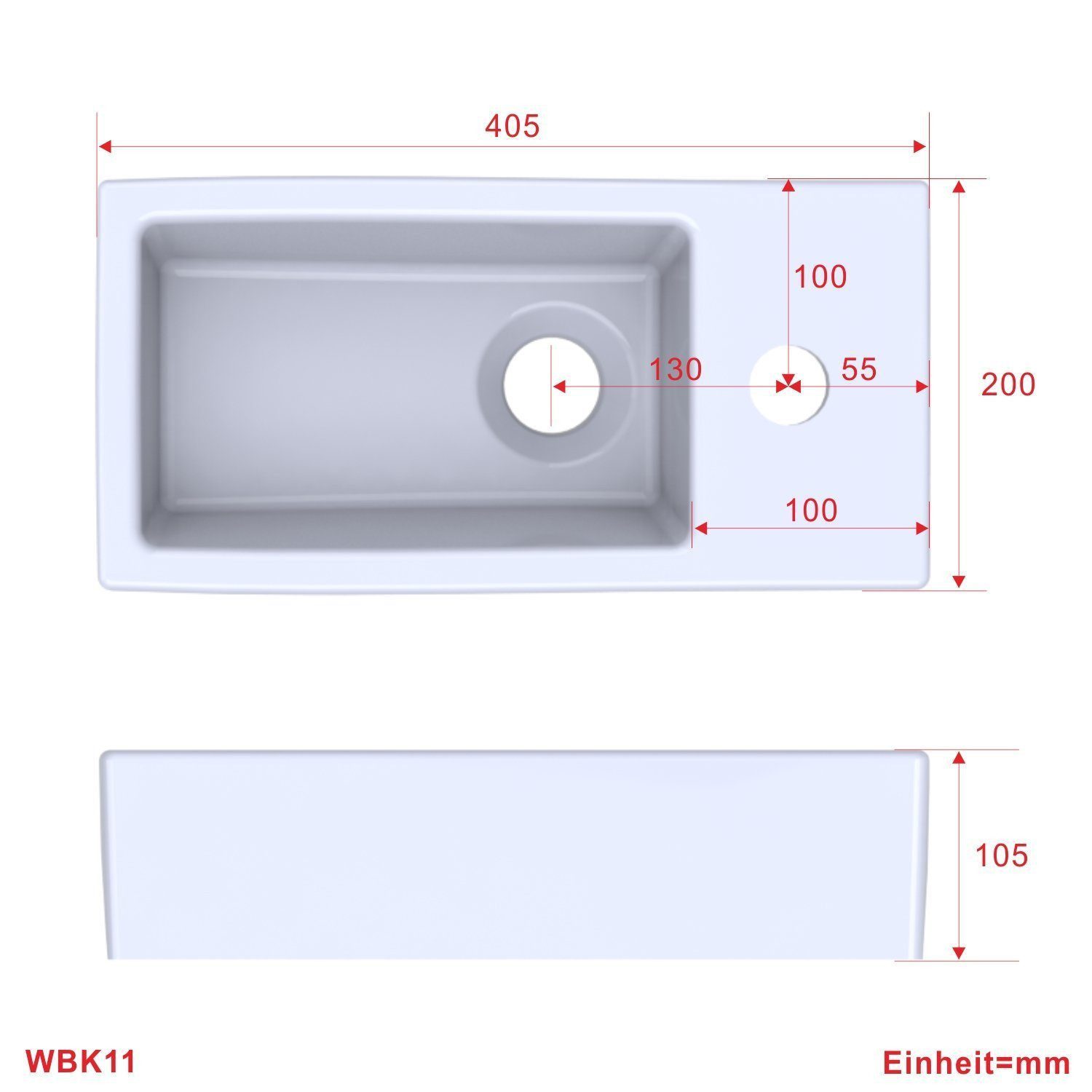 AQUALAVOS Waschbecken Mini Keramik Waschbecken 40,5x20x10,5 cm Pflegeleichte Ohne Überlauf, Platzsparend: Gäste-WC Kleinbäder Renovierung Einfache Installation – Bild 2 von 5