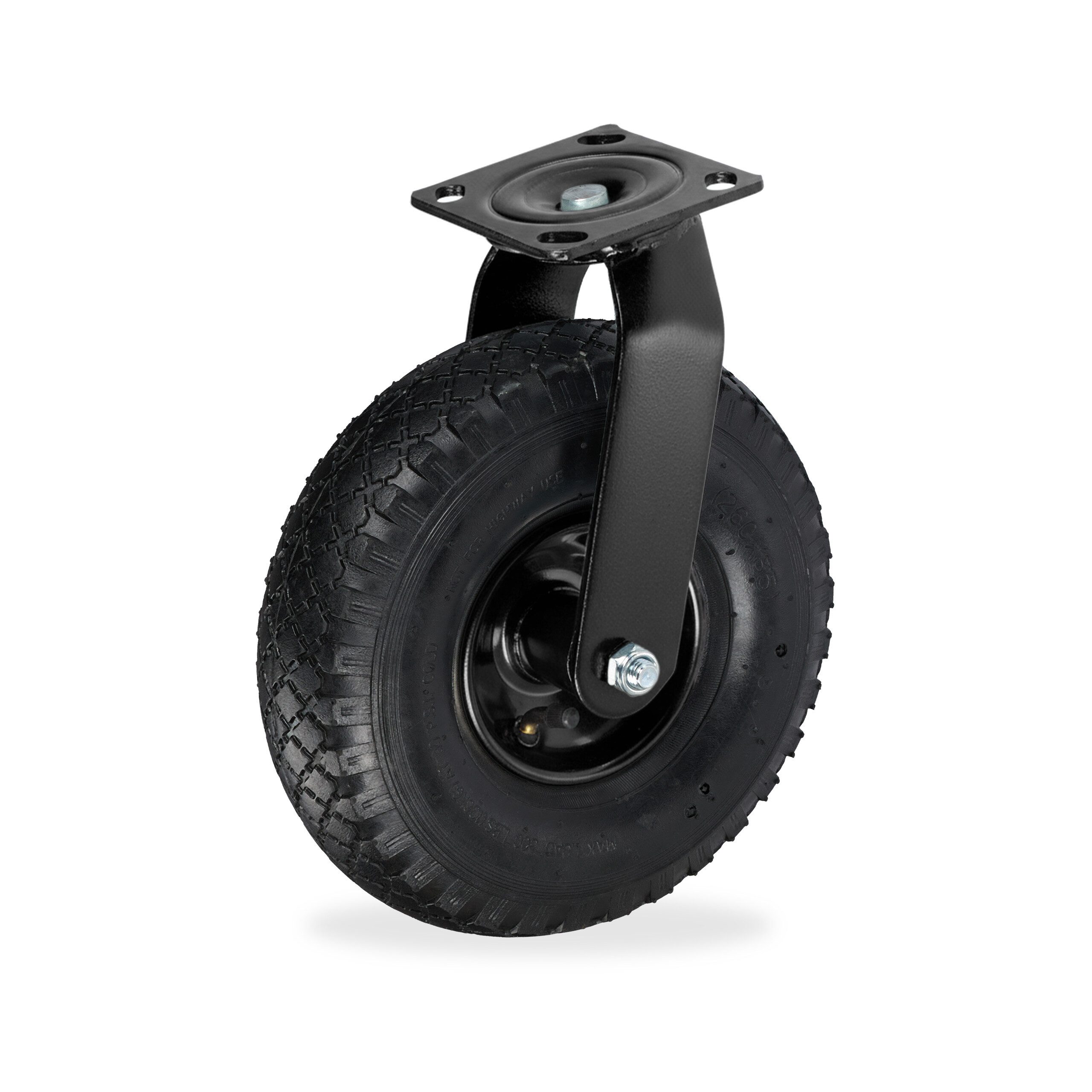 relaxdays Schwerlastrolle Lenkrolle luftbereift 3.00-4, Schwarz-Schwarz