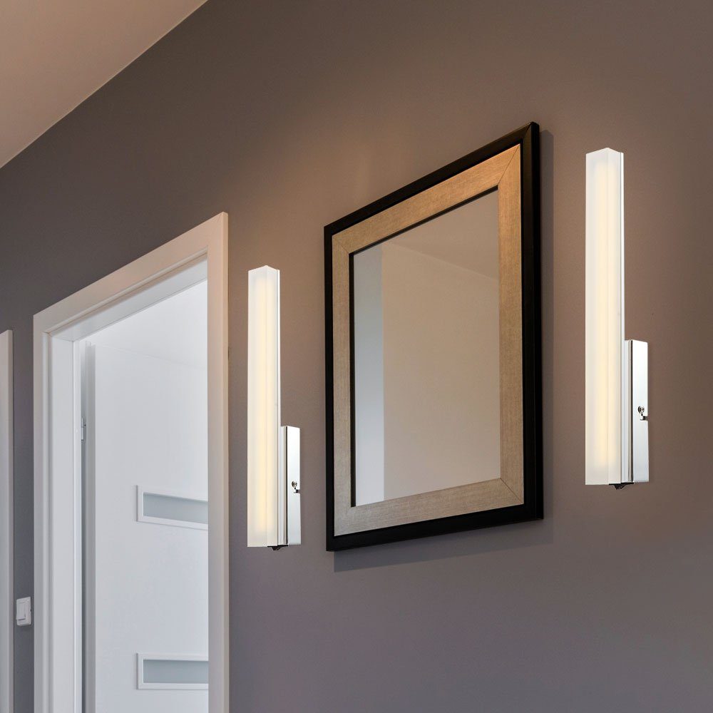 etc-shop LED Wandleuchte, LED-Leuchtmittel fest Wohn Set Zimmer Wand Flur Design verbaut, LED 2er Beleuchtung Leuchten Chrom Warmweiß