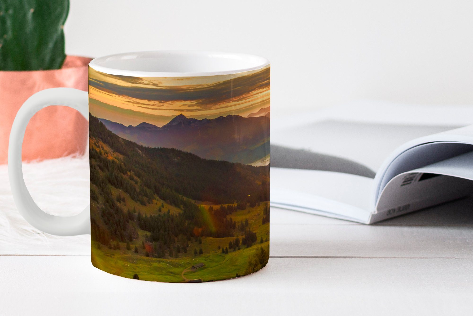 Kaffeetassen, Sonne, Tasse - - MuchoWow Geschenk Keramik, Teetasse, Teetasse, Becher, Berg Alpen