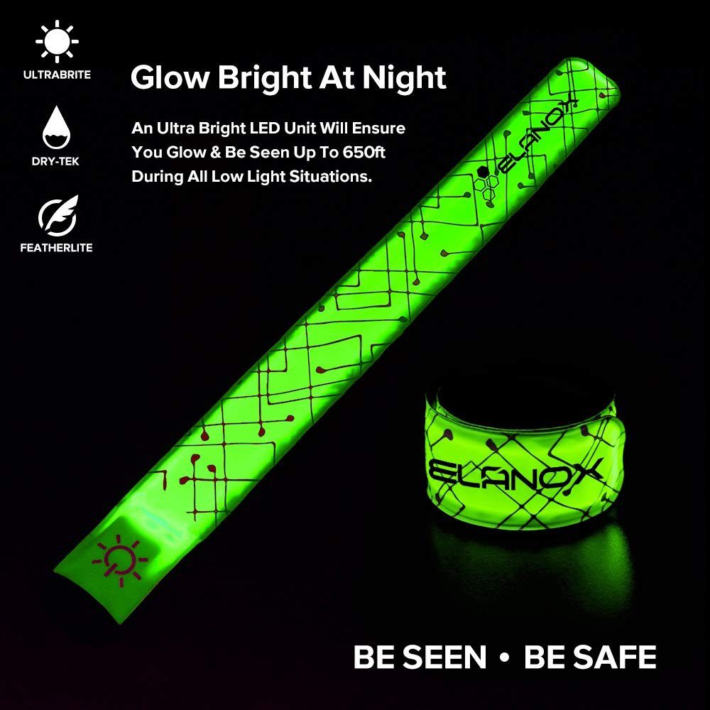 x Leuchtband LED Sicherheitslicht Outdoor Blinklicht LED Reflektorband grün ELANOX Batterie Sport Armband mit 2