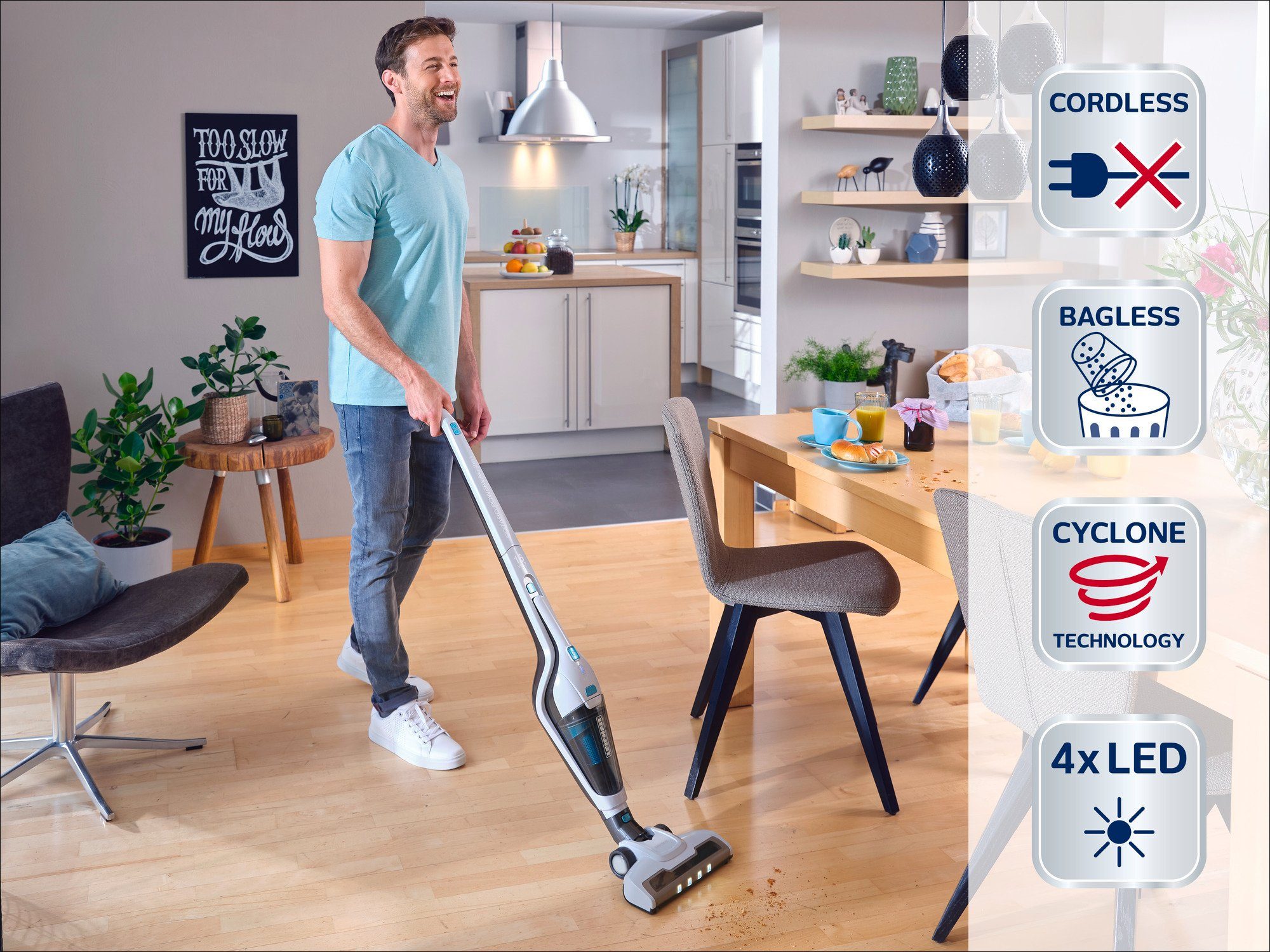 Leifheit Akku-Stielstaubsauger RotaroPowerVac 2 in 1 - Akku-Stielstaubsauger  - weiß, Schnelles und flexibles Saugen ohne Distanzeinschränkung durch  lästiges Kabel