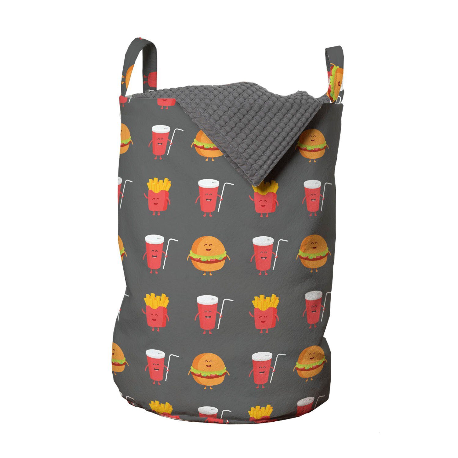 Imbissbude Fast Food Wäschekorb mit Abakuhaus Griffen Waschsalons, für Wäschesäckchen Kordelzugverschluss Lächeln